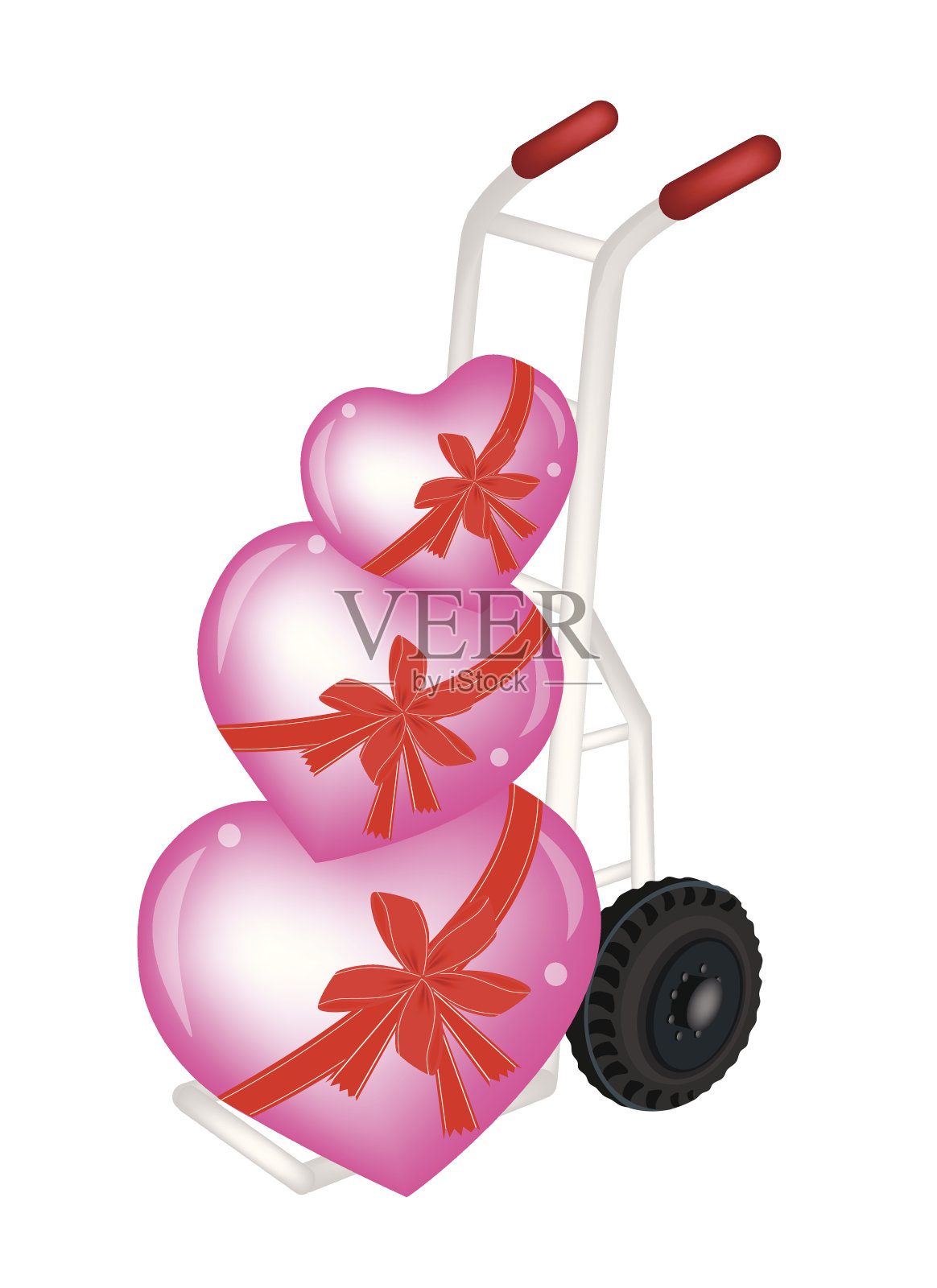 手动卡车装载三个美丽的红心插画图片素材