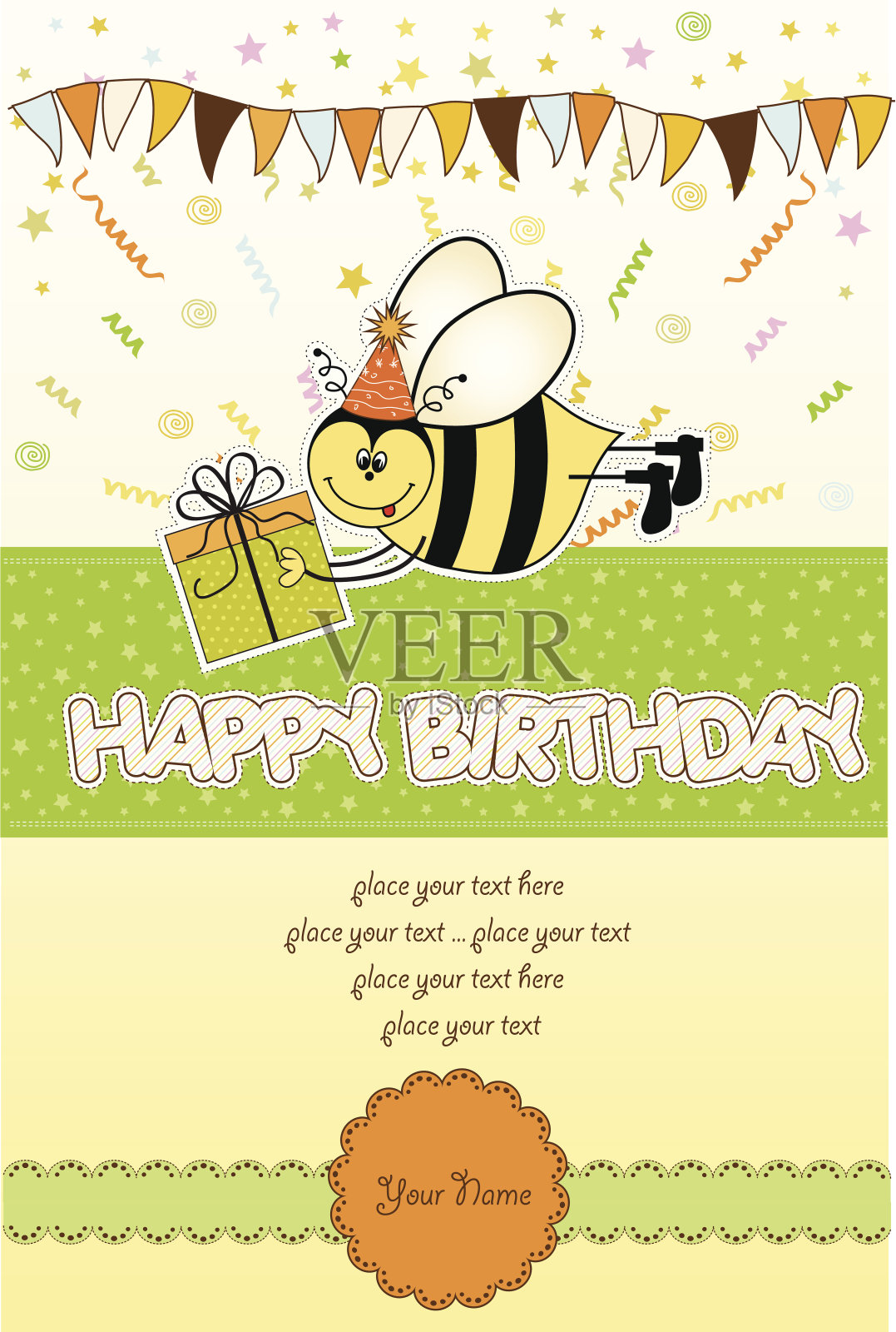 带蜜蜂的生日卡片设计模板素材