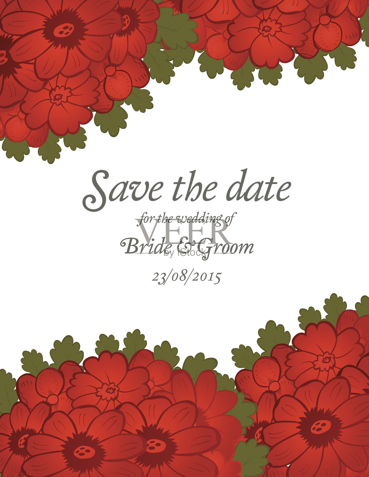 保存日期婚礼邀请卡模板与红花设计模板素材