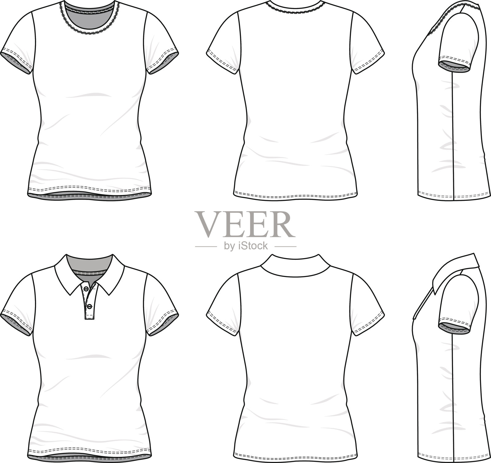 女性t恤和马球衫的模板。插画图片素材