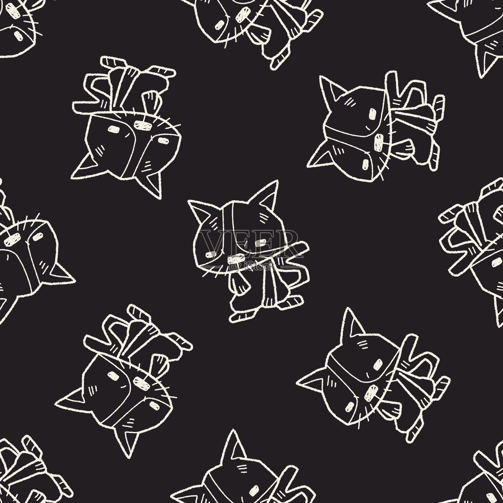 猫涂鸦无缝图案背景插画图片素材