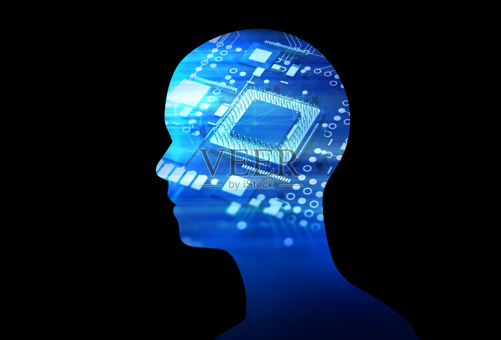 双曝光图像的虚拟人脑三维插图照片摄影图片