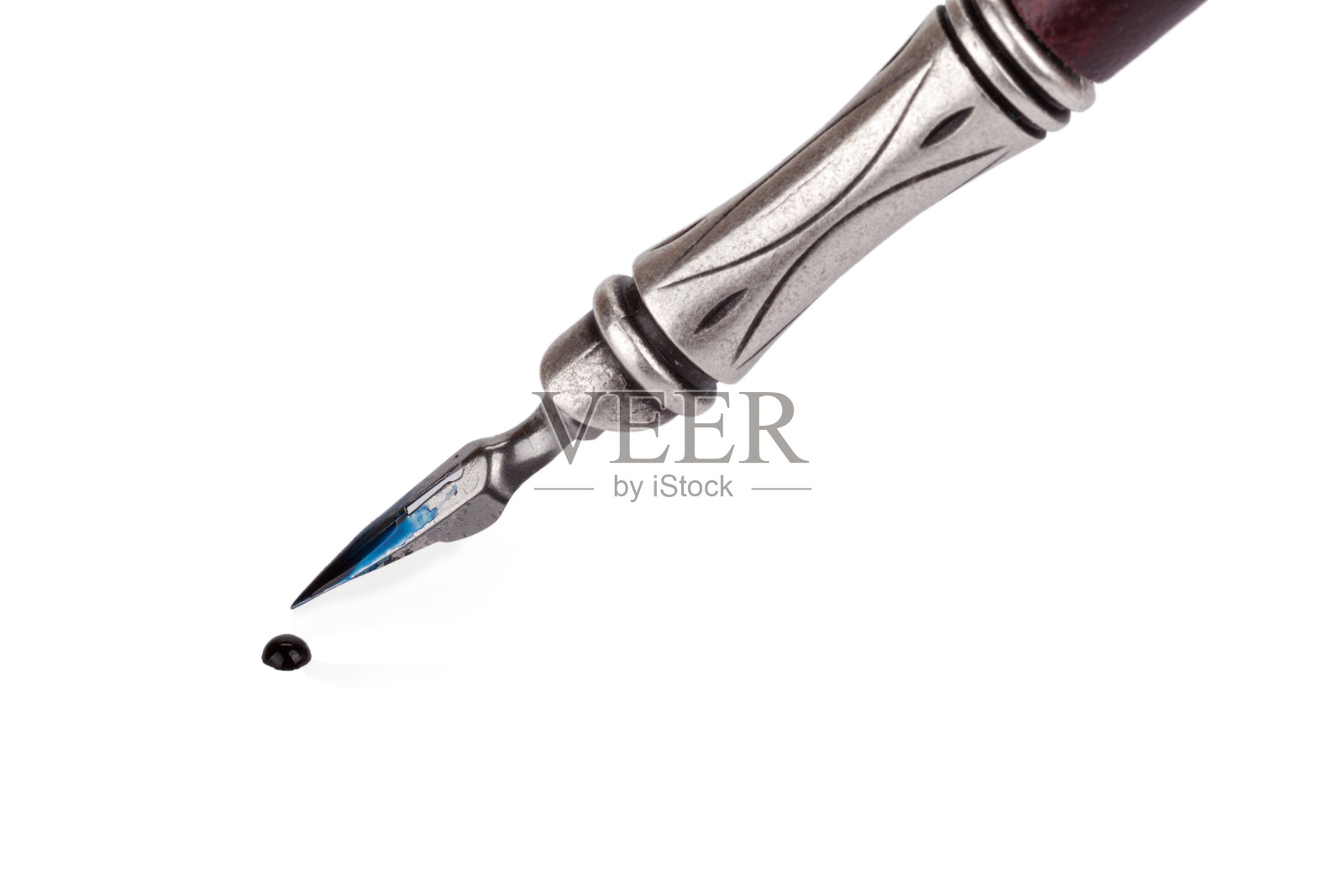 老式墨水笔与墨滴隔离照片摄影图片