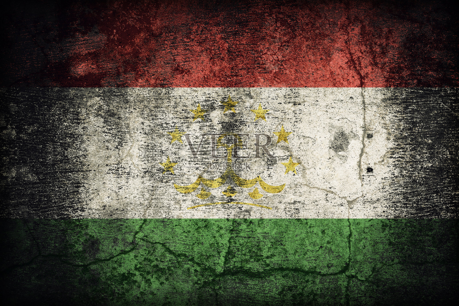 塔吉克斯坦国旗图案在肮脏的旧混凝土墙纹理上照片摄影图片