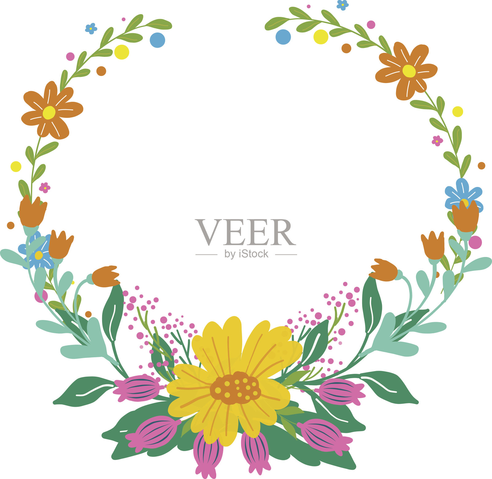 向量花集。美丽的花环。优雅的花收集孤立的叶和花，手绘。为请柬、婚礼或贺卡设计插画图片素材