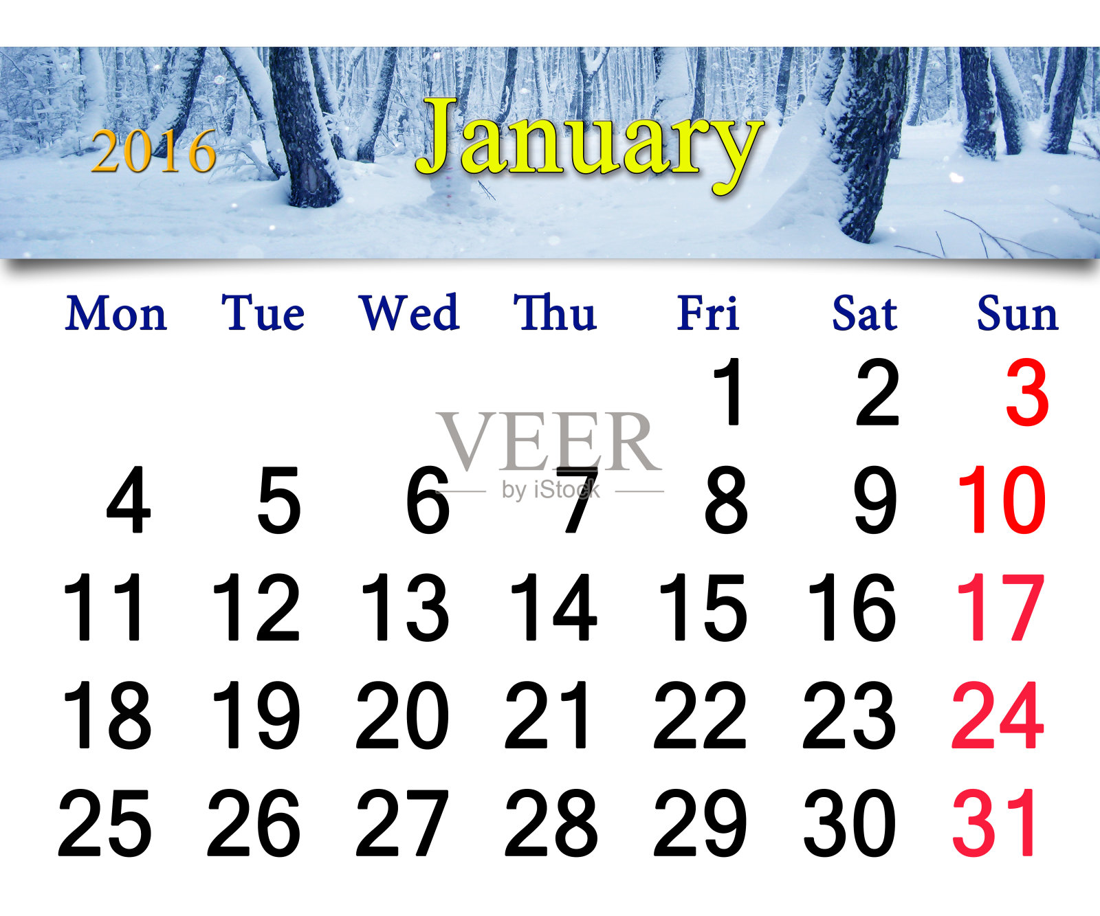 2016年1月日历照片摄影图片