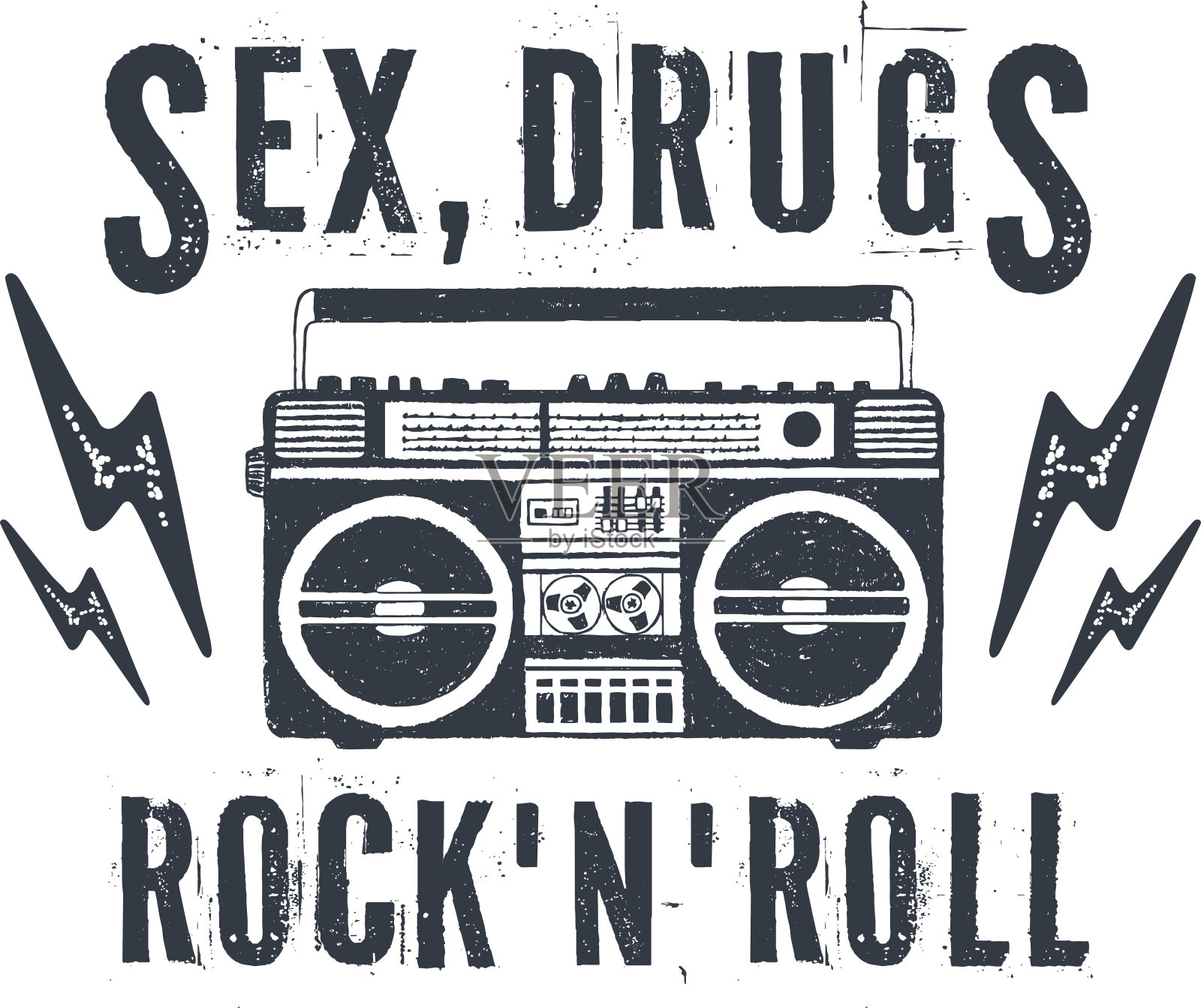 手绘90年代主题徽章与立体声播放器矢量插图。插画图片素材