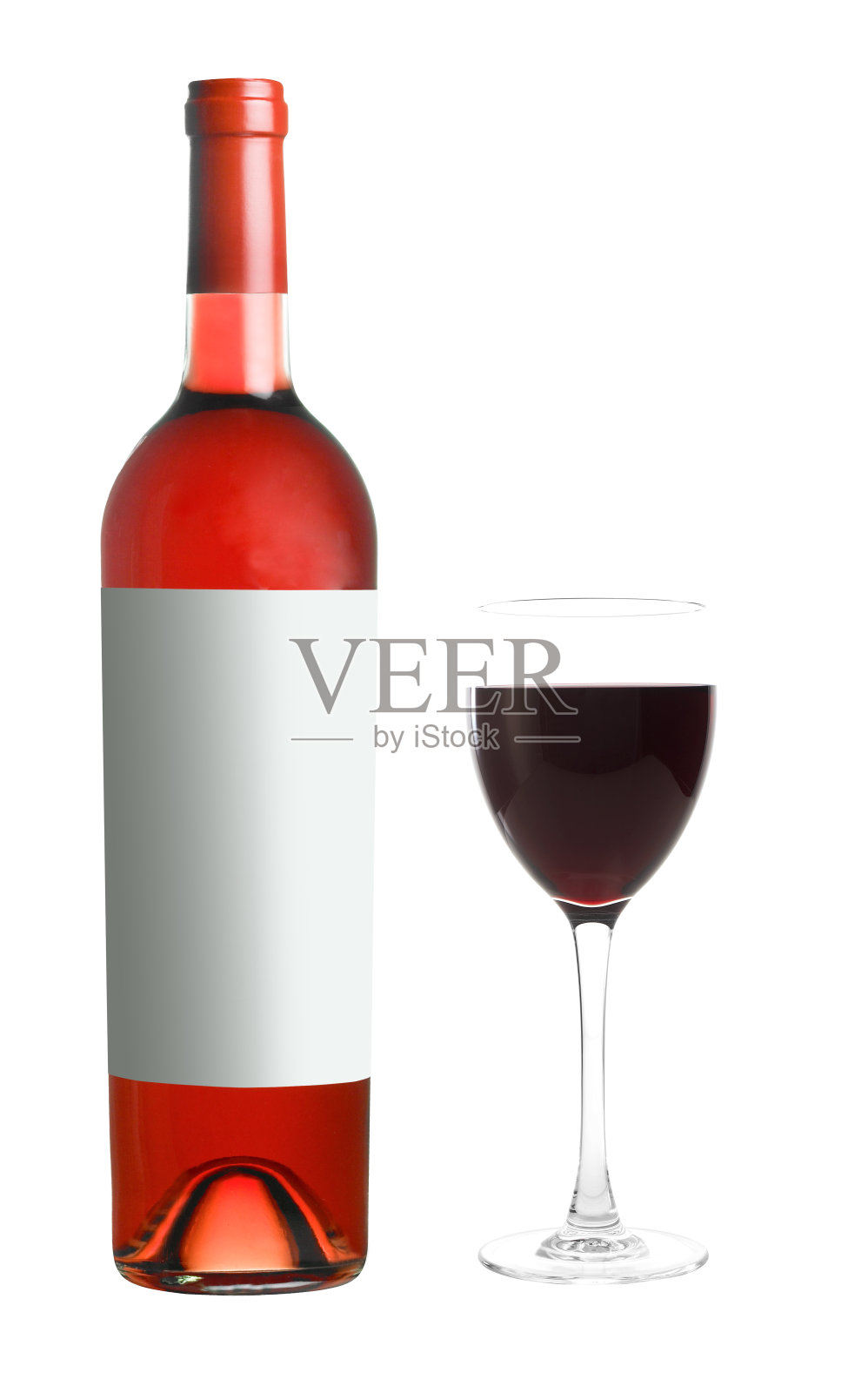 一瓶红酒和玻璃在白色背景照片摄影图片