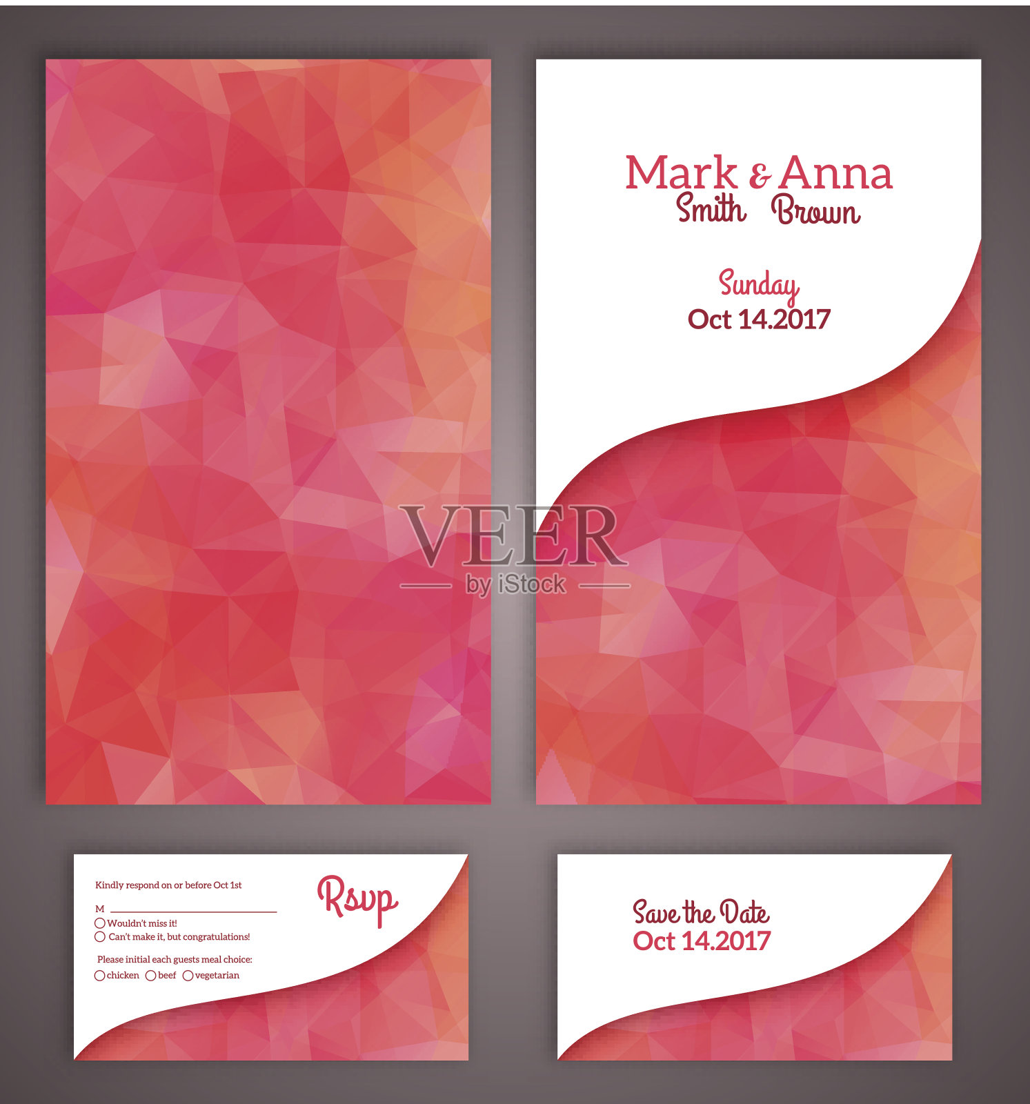 婚礼邀请卡模板与抽象多边形backgr插画图片素材