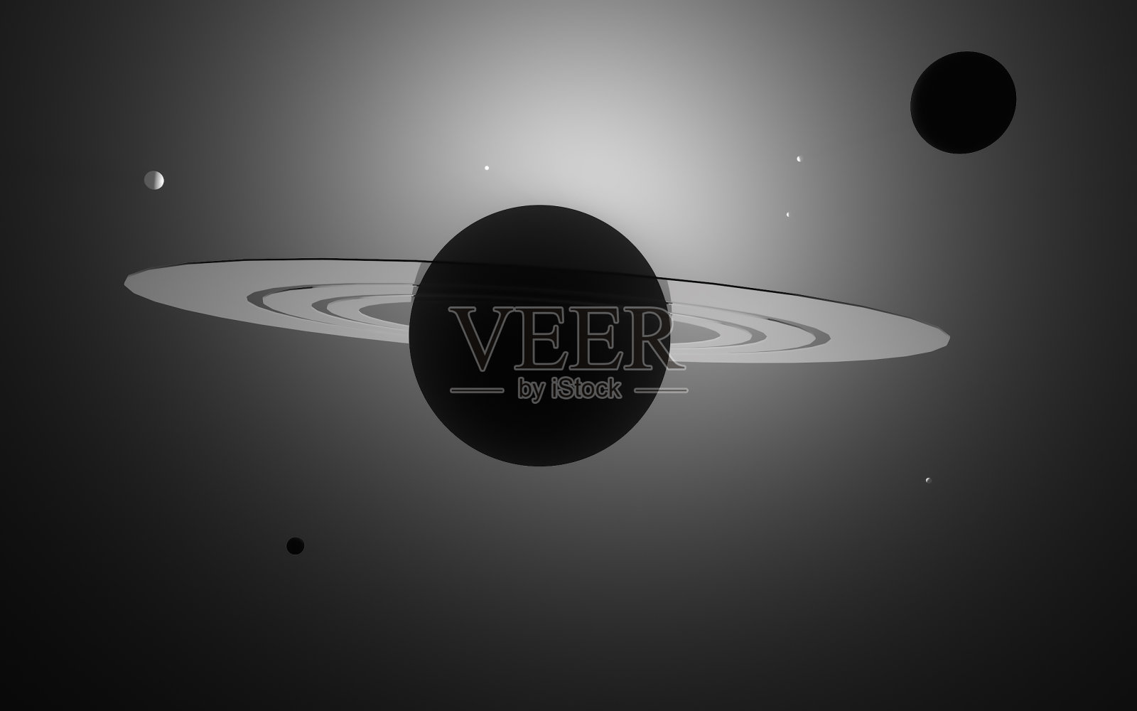 行星环和它的卫星在无限空间的3D渲染照片摄影图片