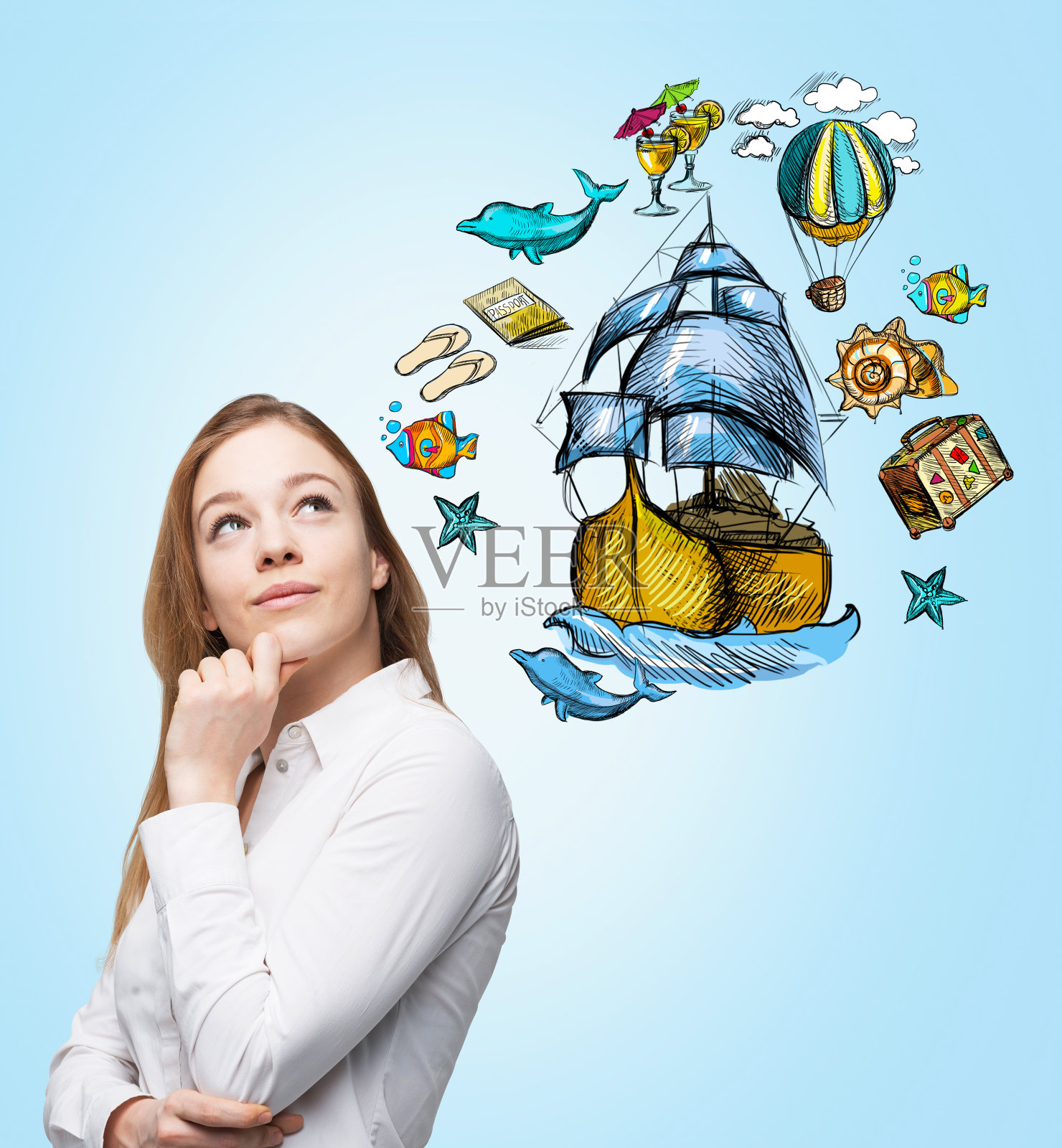 梦想着暑假的女人照片摄影图片