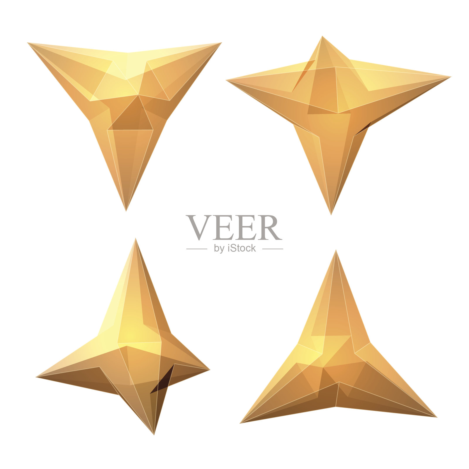 基于四面体的透明复杂几何形状的向量视图集。四种透视图类型设计元素图片