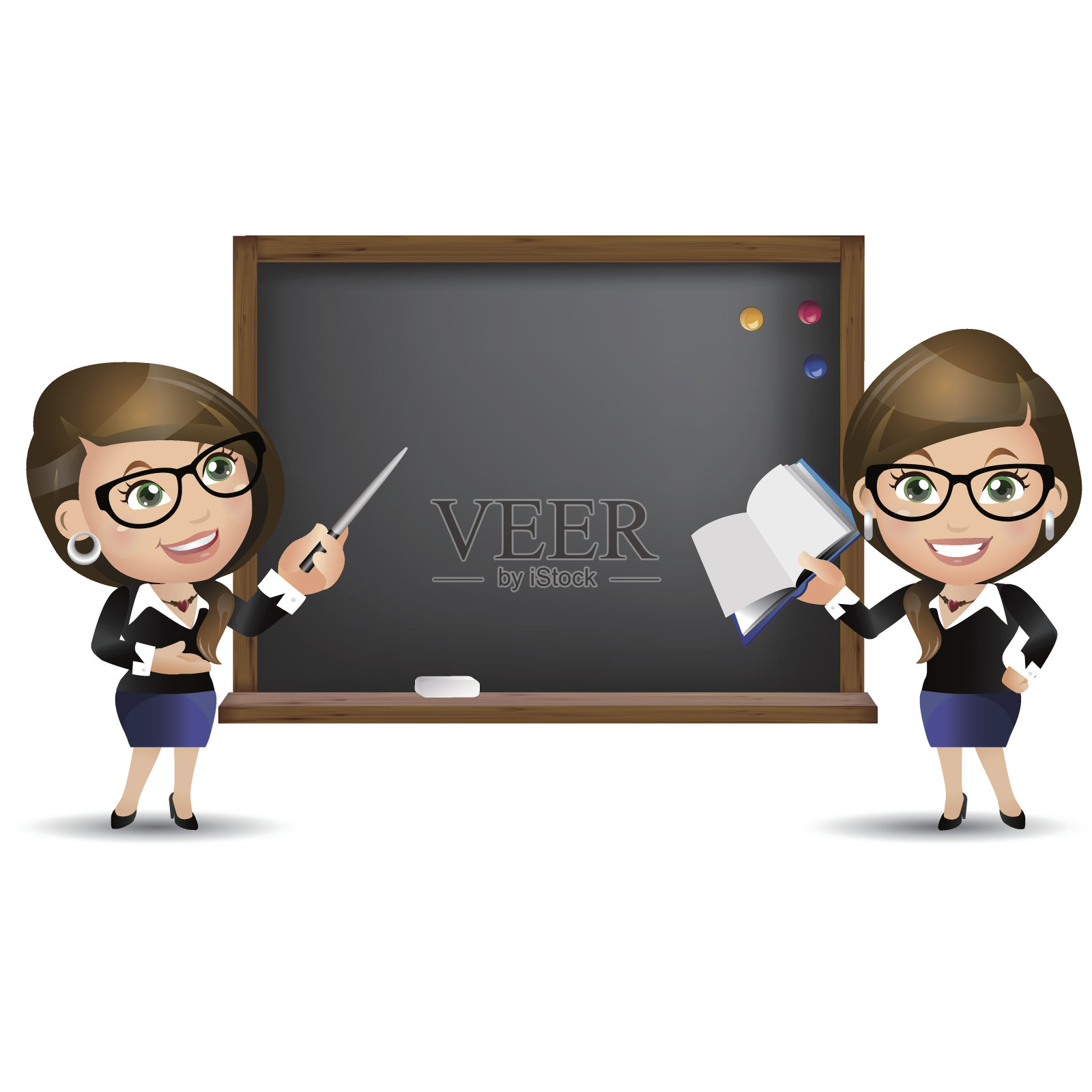 人的设置-教育-教师。女人。黑板上插画图片素材