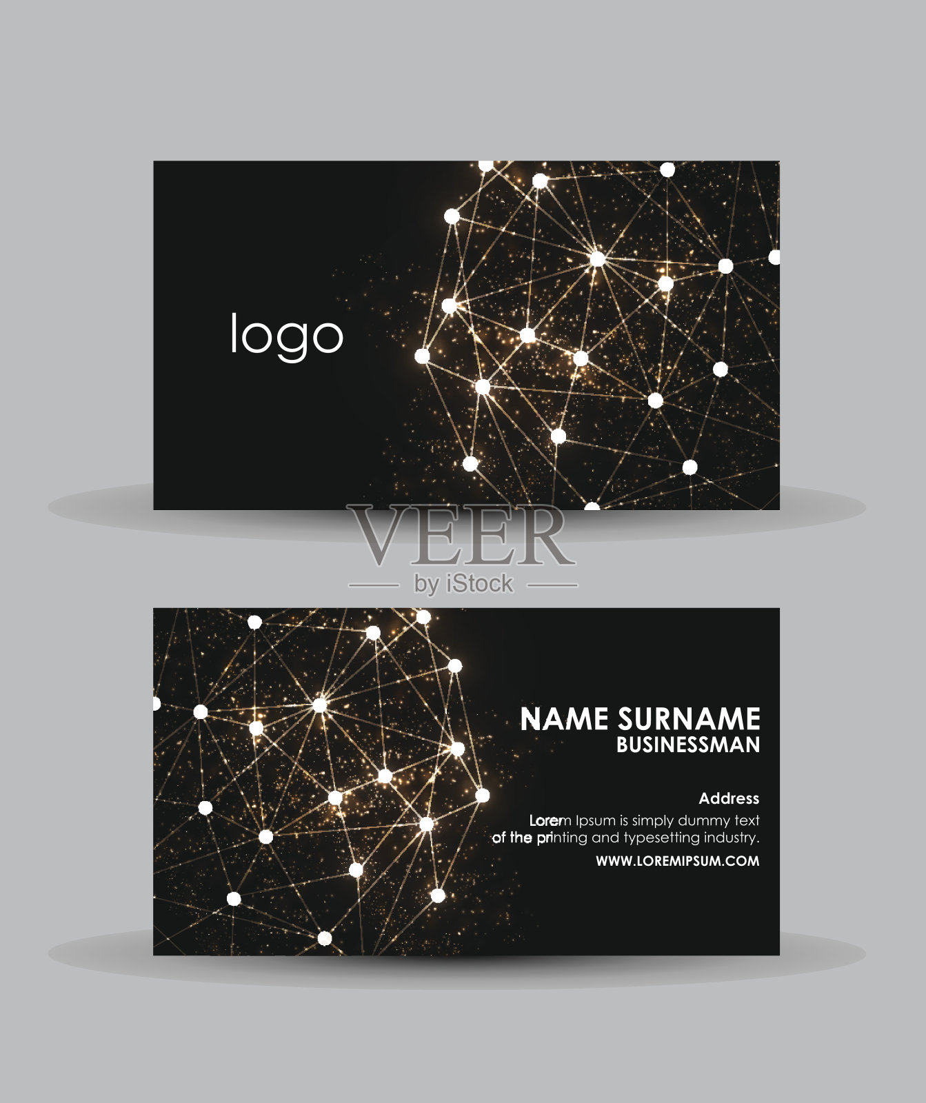 抽象黄金高科技-名片矢量设计模板。设计模板素材