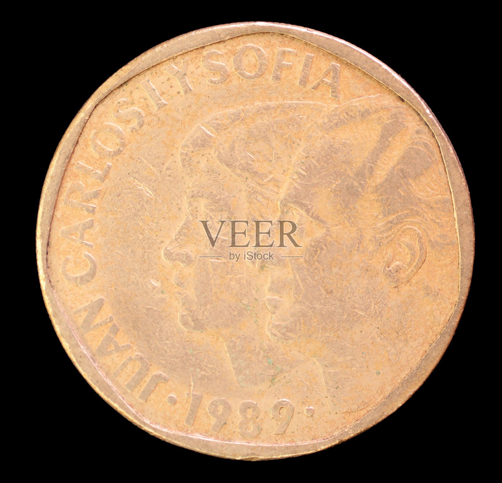 500比塞塔硬币头像，西班牙1989照片摄影图片