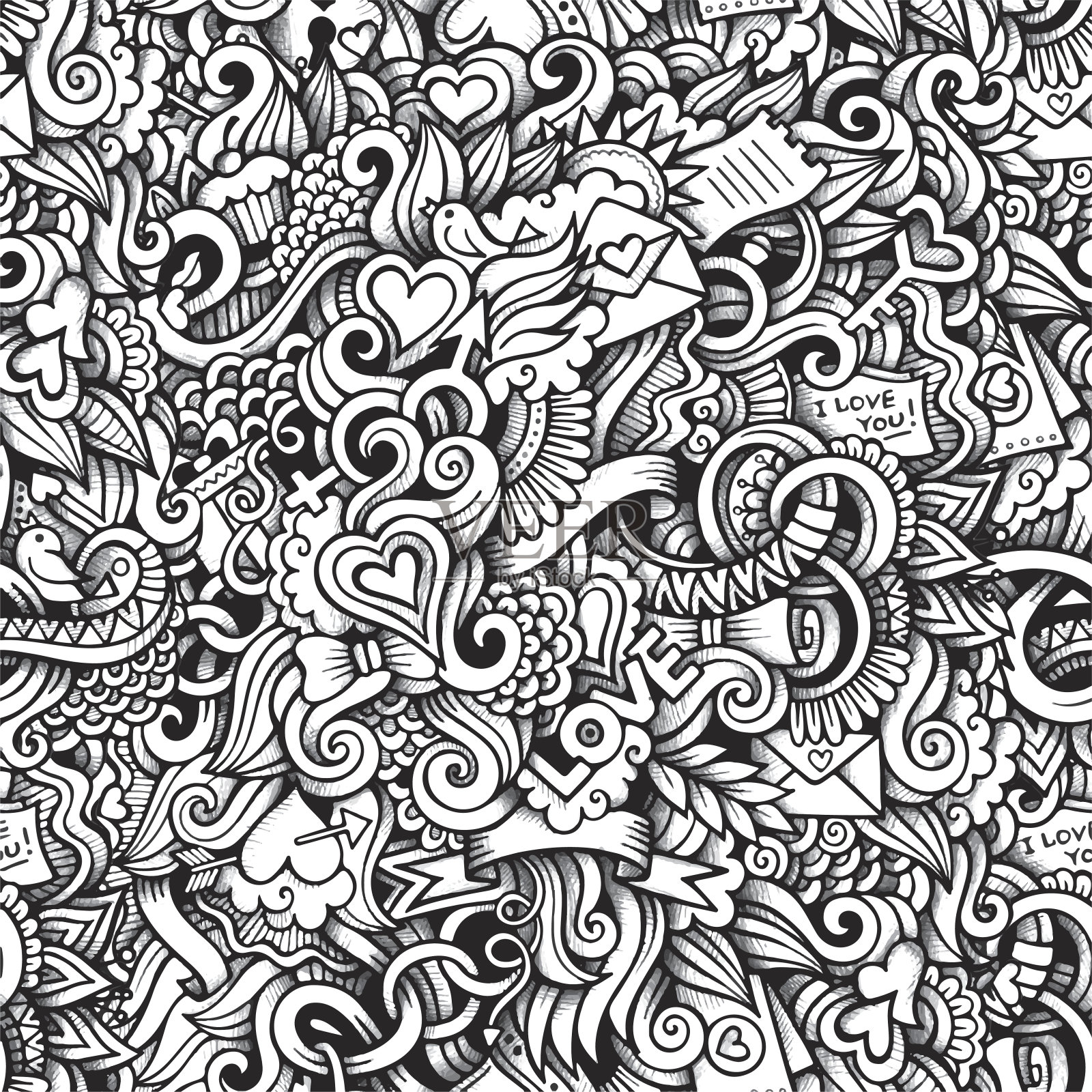 以爱为主题的卡通手绘涂鸦插画图片素材