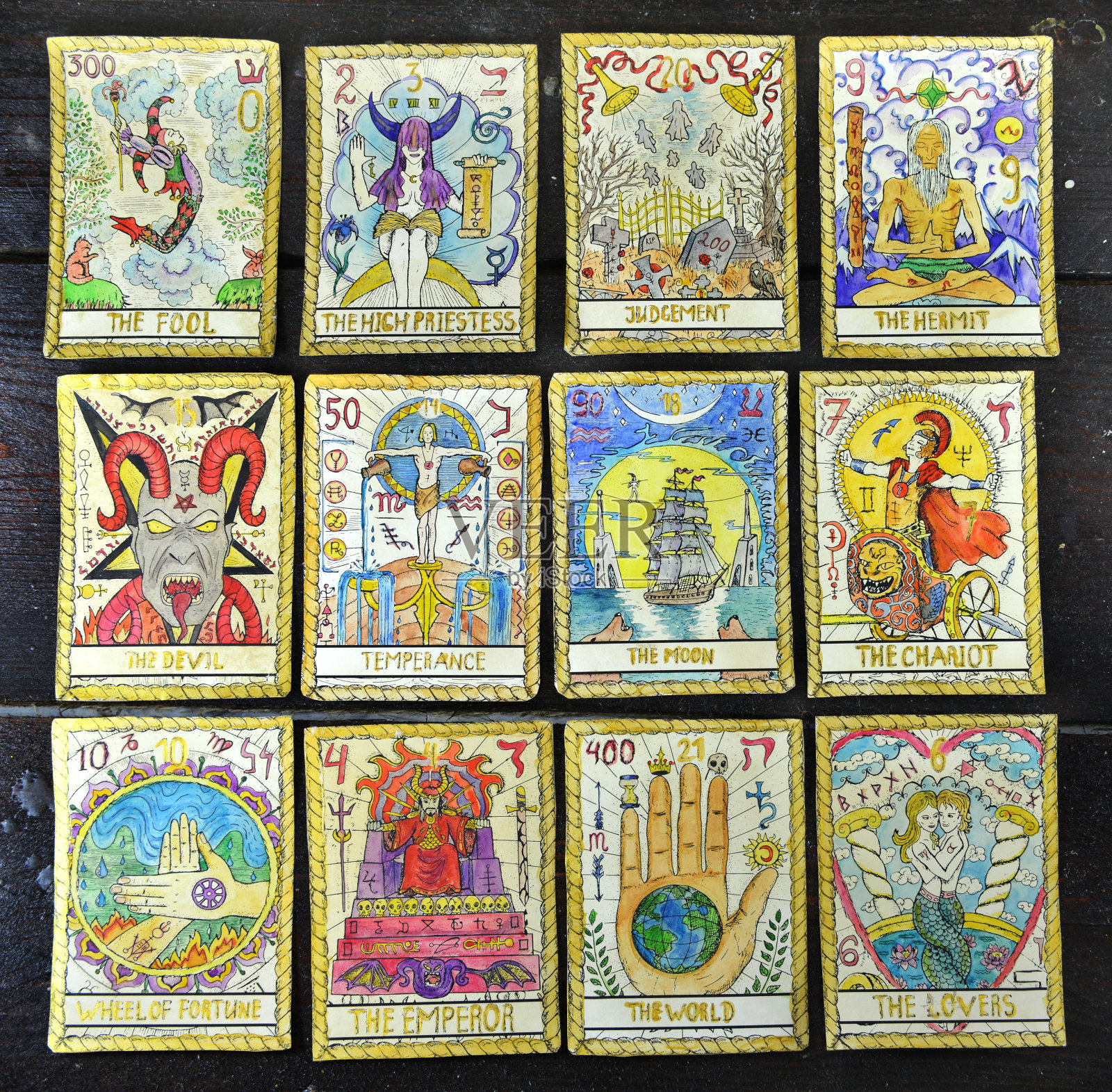 背景与旧塔罗牌照片摄影图片