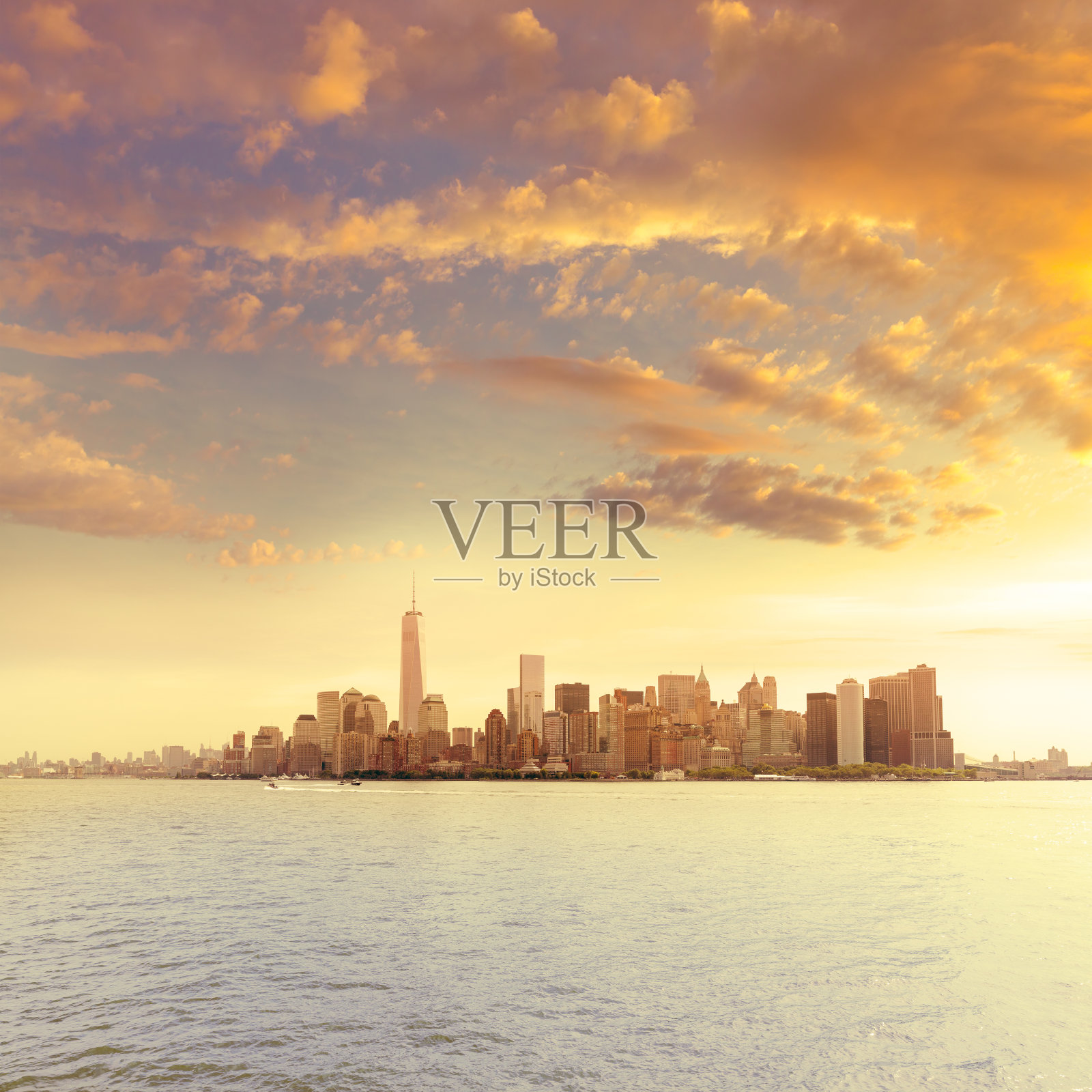 曼哈顿纽约天际线从纽约湾美国照片摄影图片