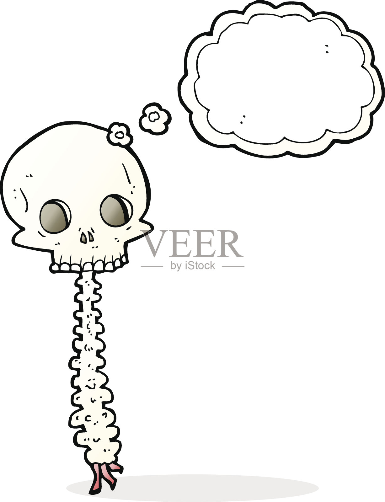 幽灵卡通sulll和脊柱与思想泡沫插画图片素材