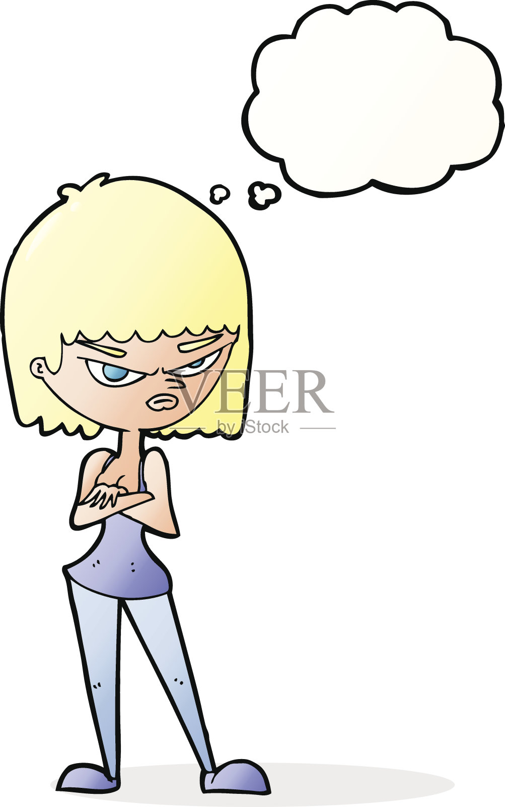 卡通愤怒的女人带着思想泡泡设计元素图片
