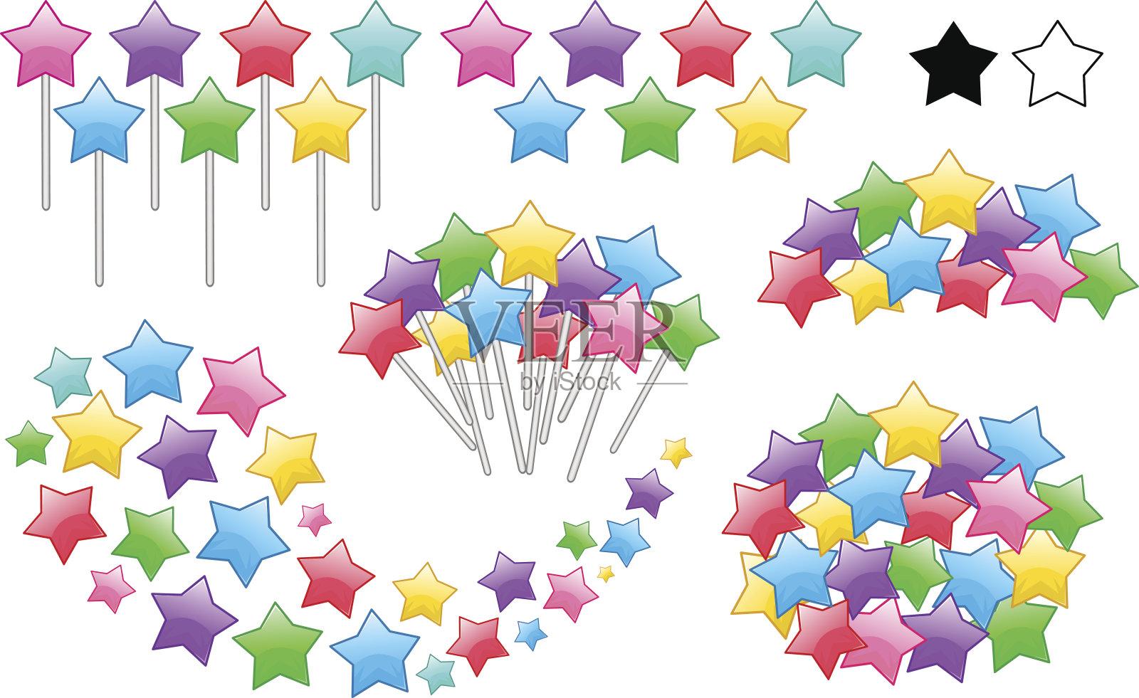 彩色的星星在棍棒上设置插画图片素材