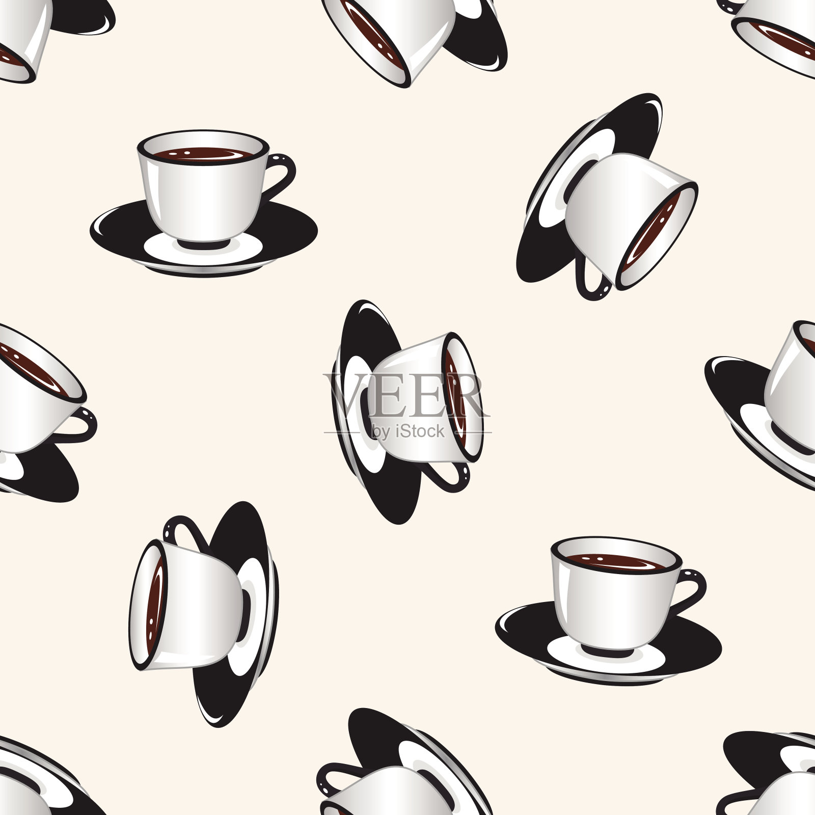 咖啡，卡通无缝图案背景插画图片素材