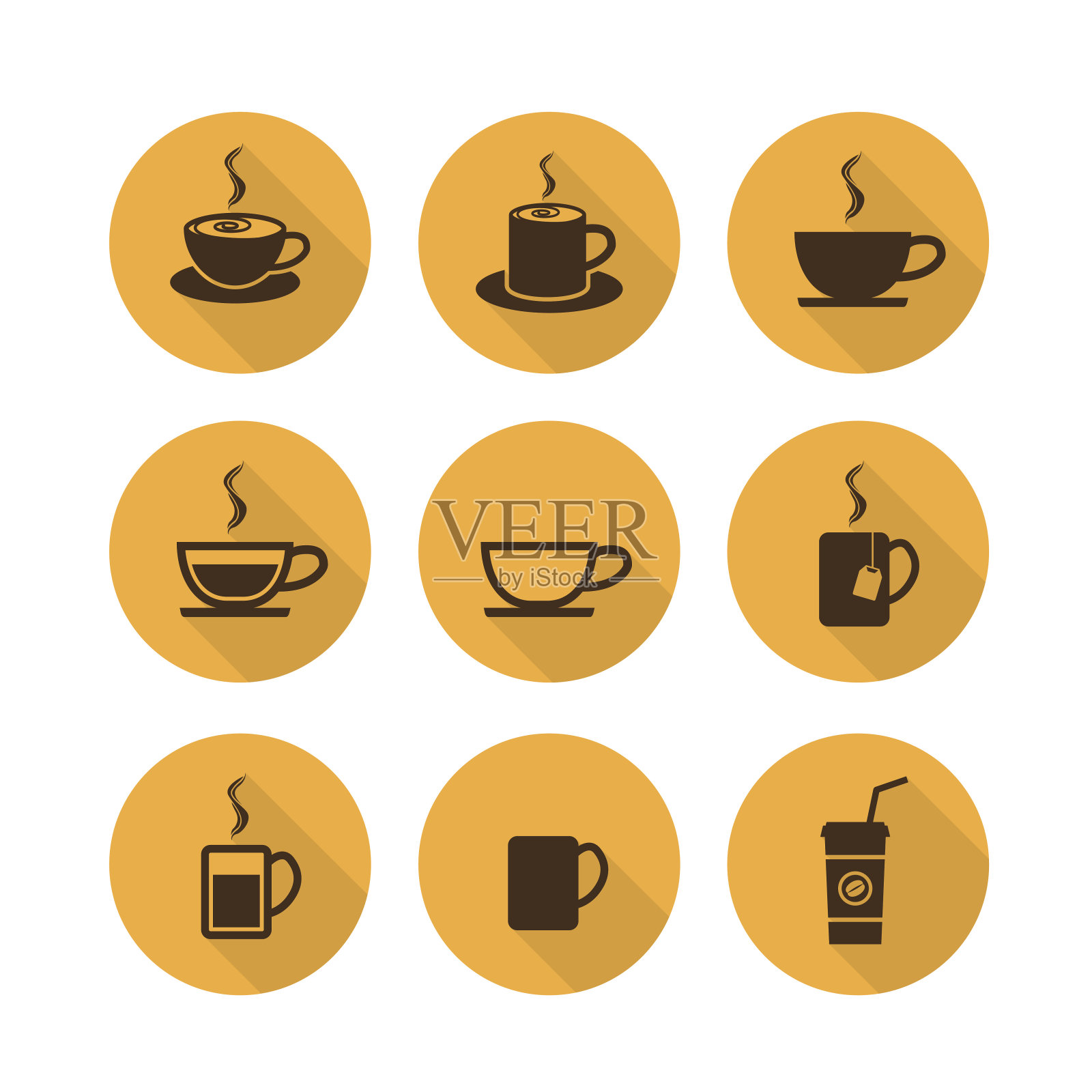 矢量咖啡杯和茶杯图标集插画图片素材