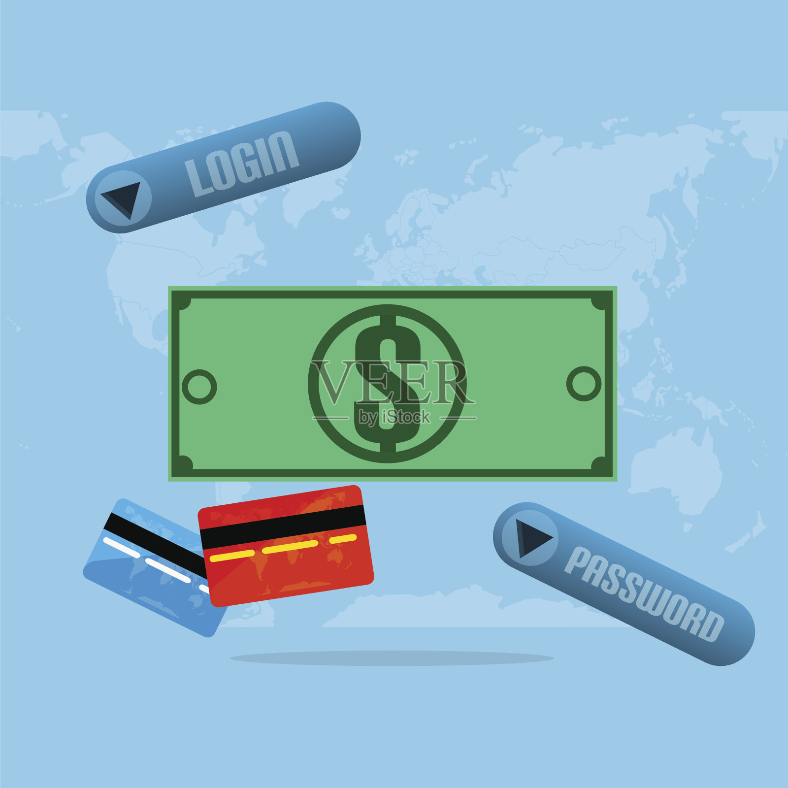 用于信用卡支付的美元纸币插画图片素材