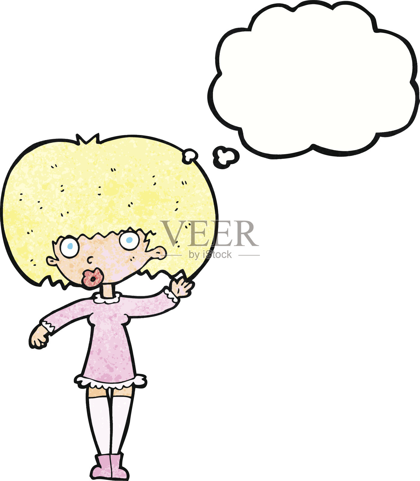 卡通女孩挥舞着思想泡泡插画图片素材