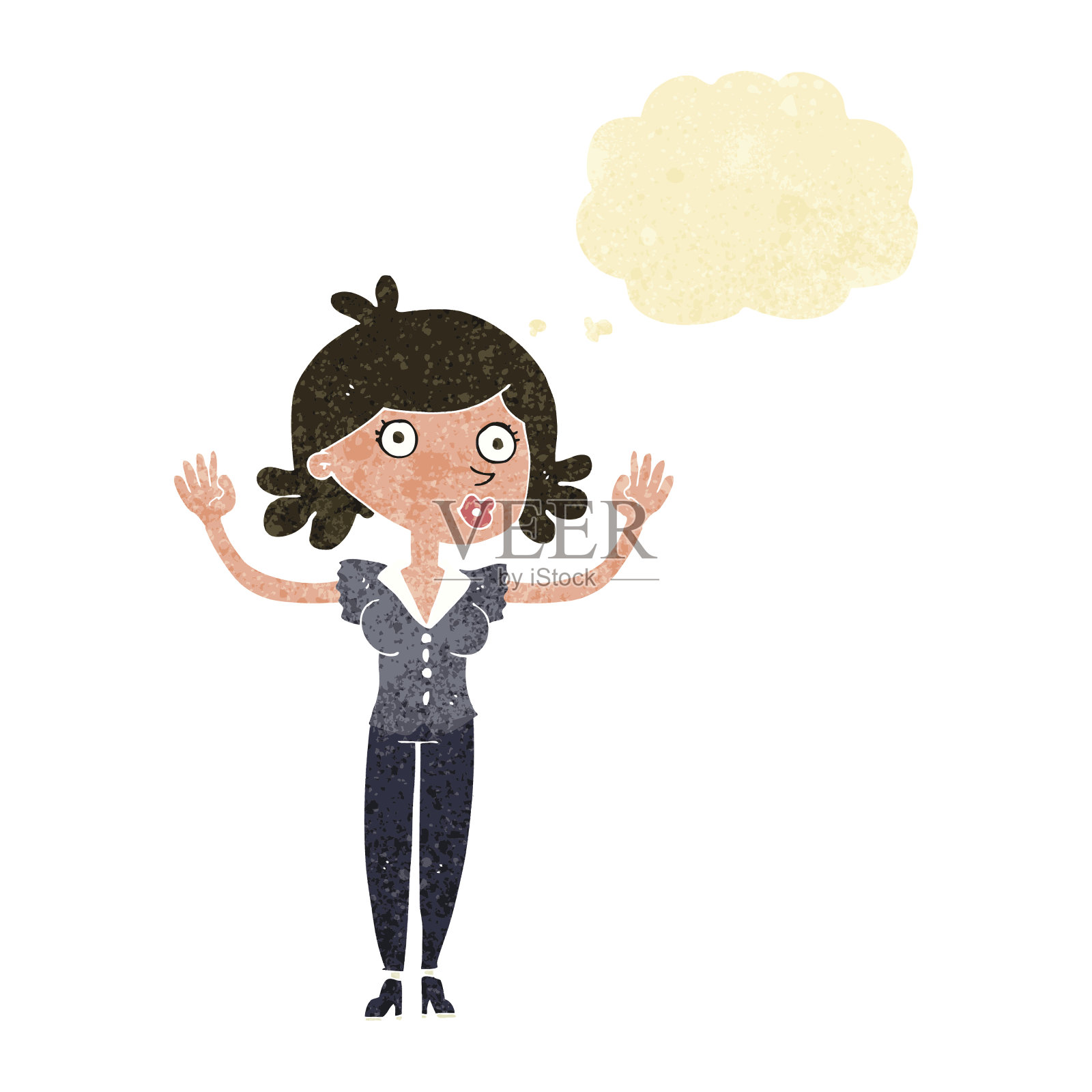 卡通女人屈服于思想泡泡插画图片素材