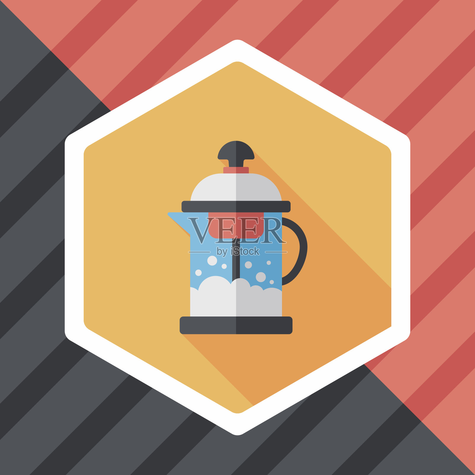 平底茶壶图标与长影子，eps10插画图片素材