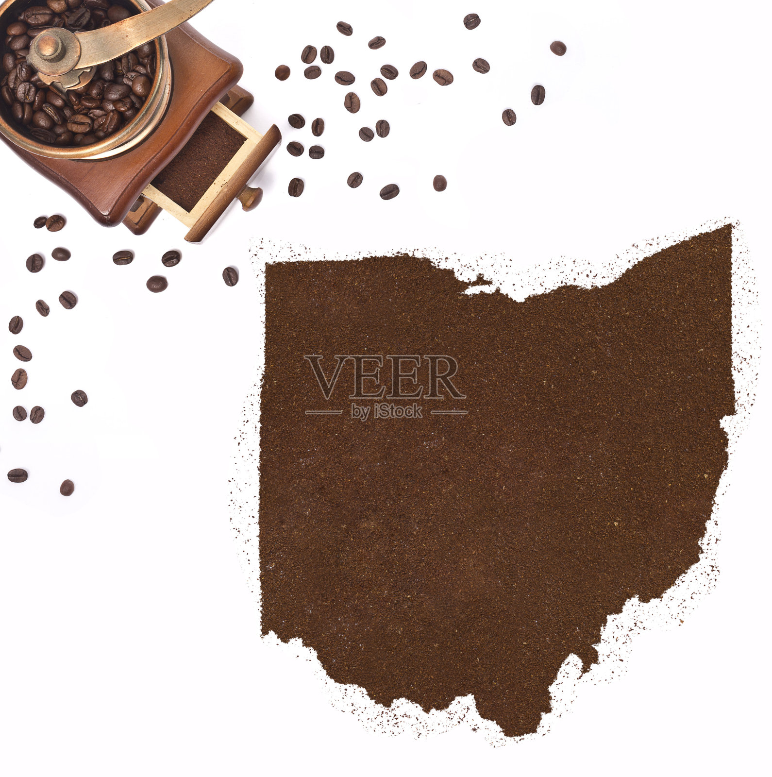 俄亥俄州形状的咖啡粉(系列)照片摄影图片