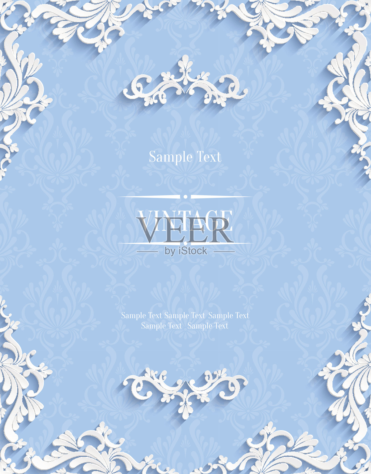 向量蓝色花卉3d背景。邀请卡模板插画图片素材