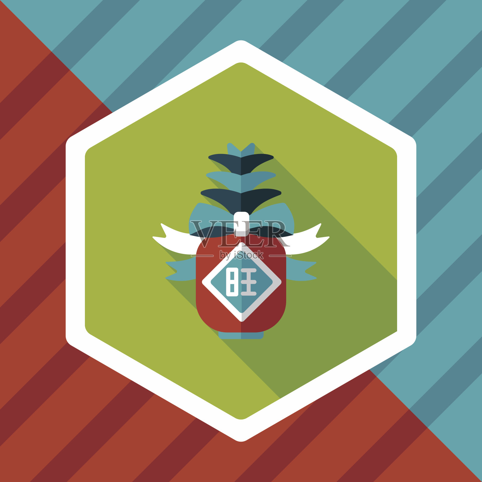 中国新年的标志平与长影子插画图片素材