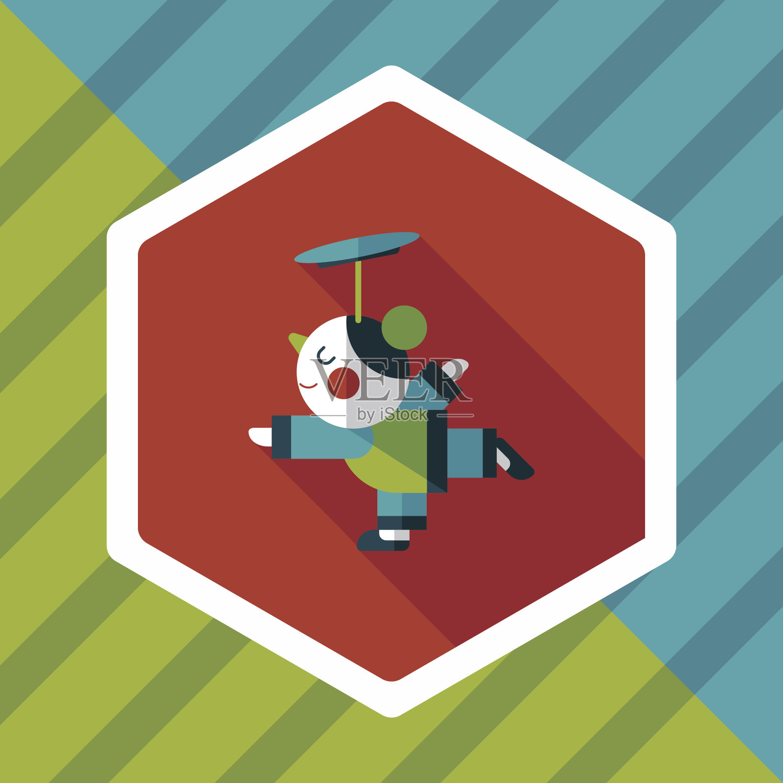 中国新年杂技女孩平图标与长影子插画图片素材