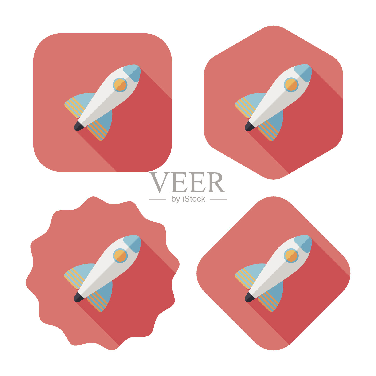 长阴影的火箭平面图标，eps10图标素材