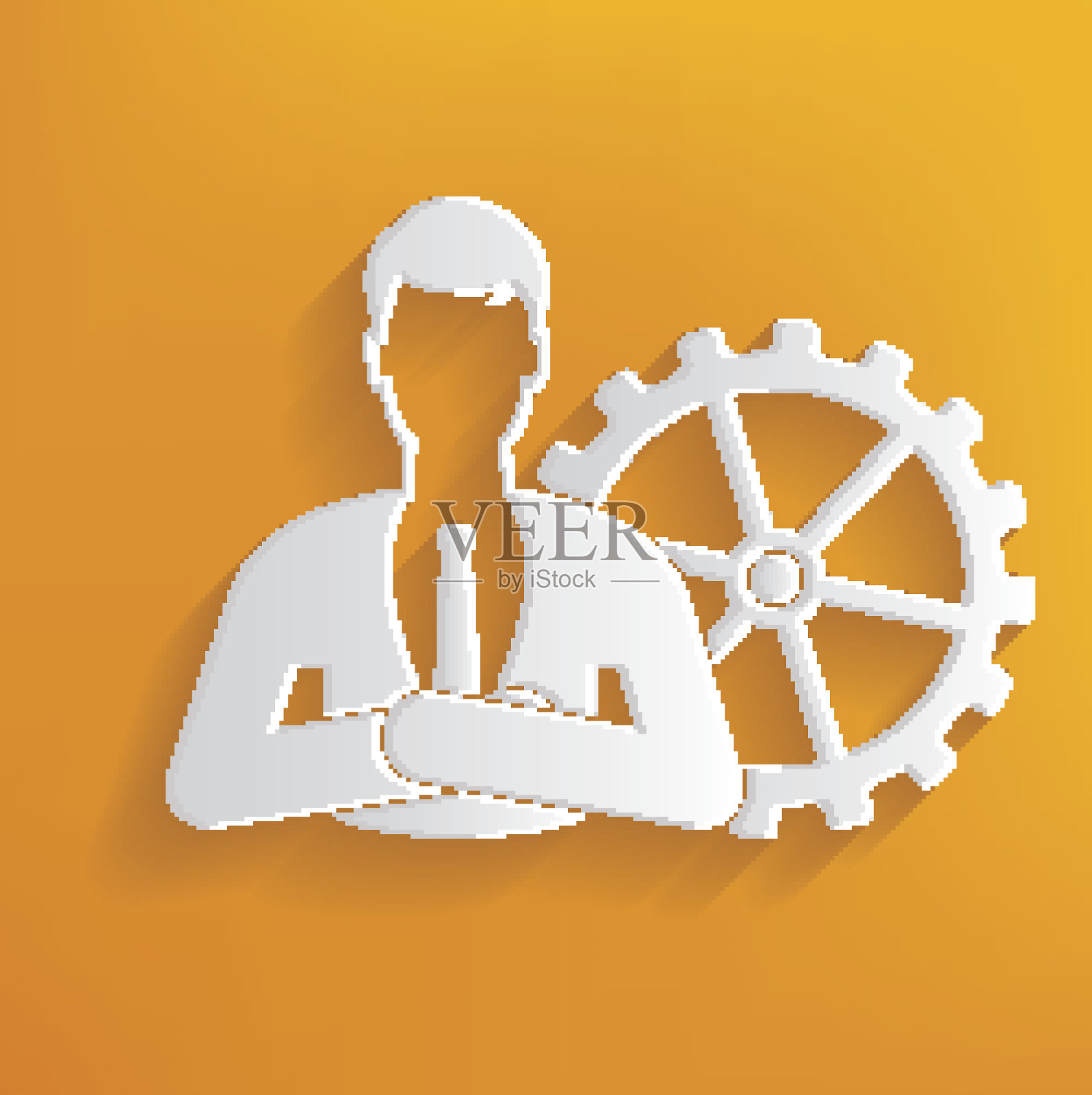 齿轮人力资源在黄色背景上，矢量干净插画图片素材