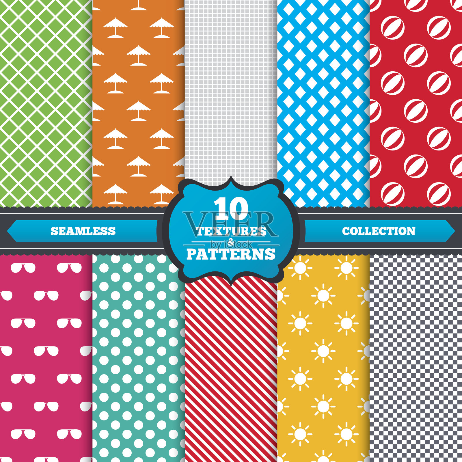 海滩假期图标。伞和太阳镜插画图片素材