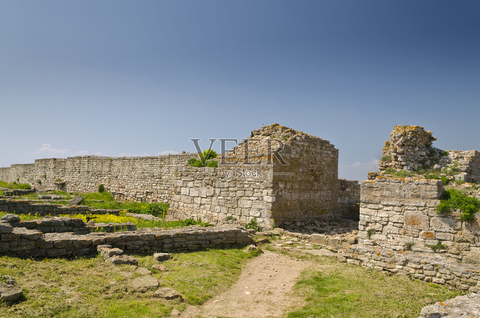 保加利亚卡利卡拉角中世纪堡垒的遗迹照片摄影图片
