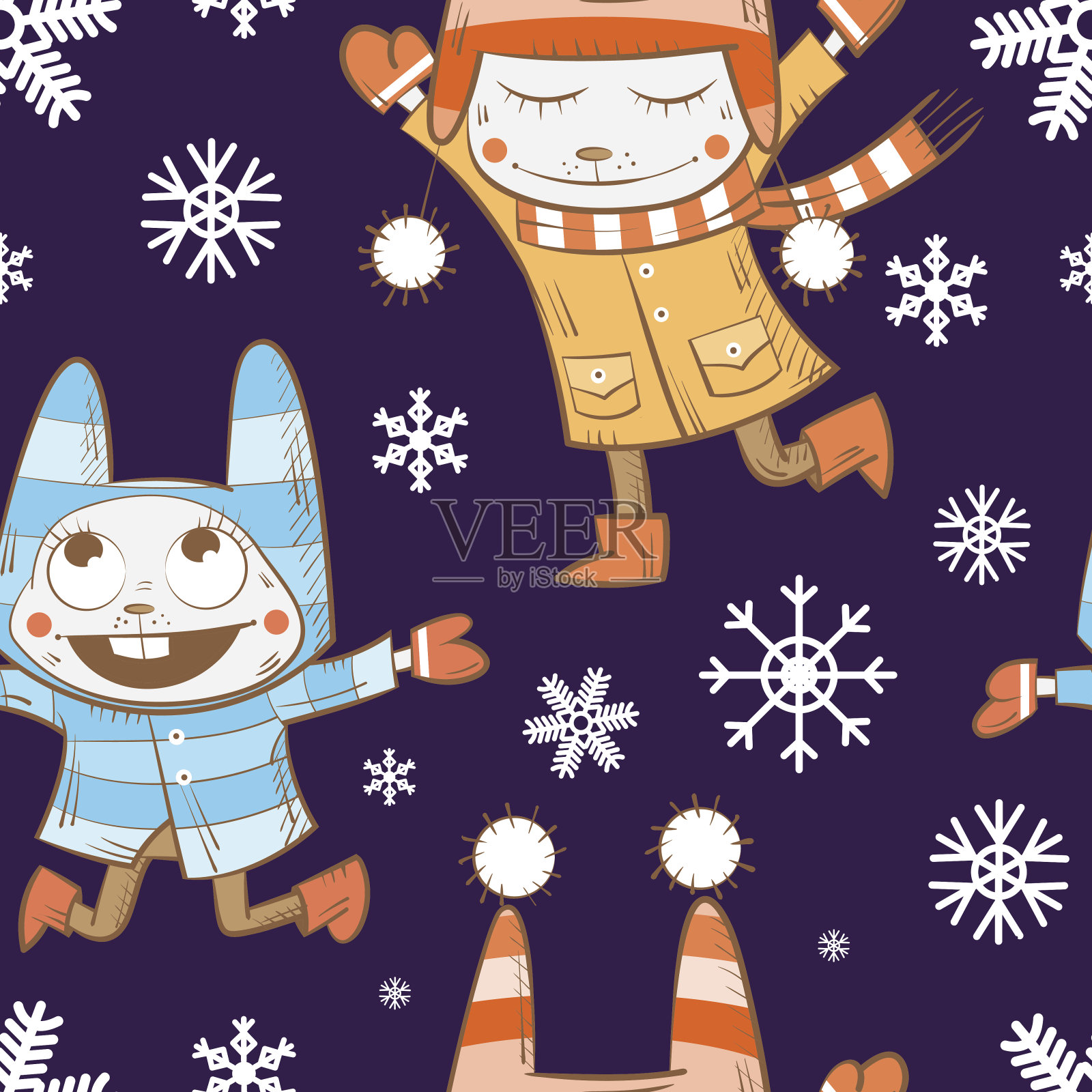 模式与兔子。插画图片素材