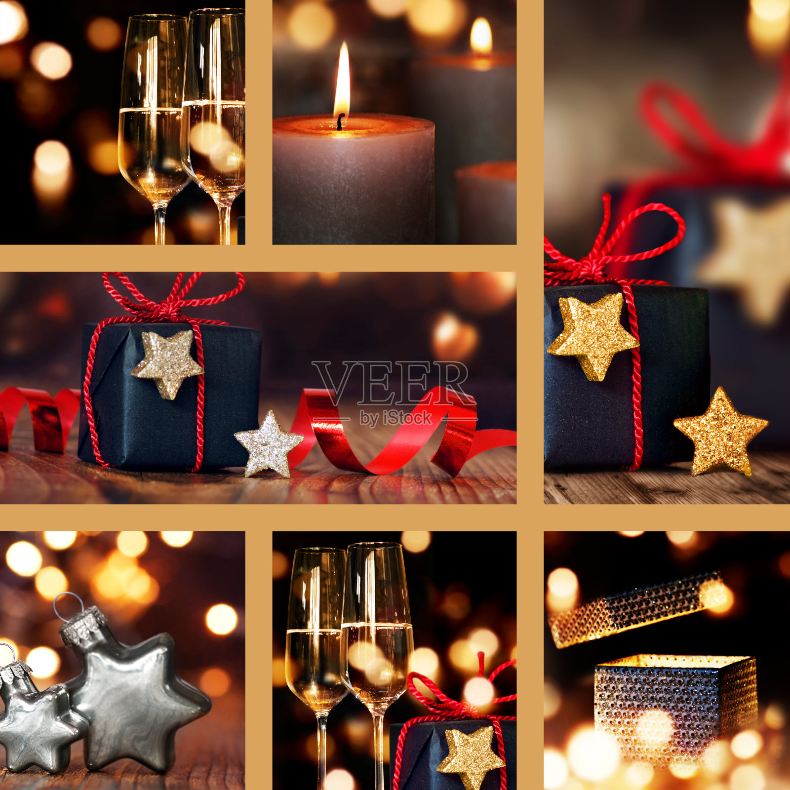 圣诞餐桌装饰品的拼贴画照片摄影图片