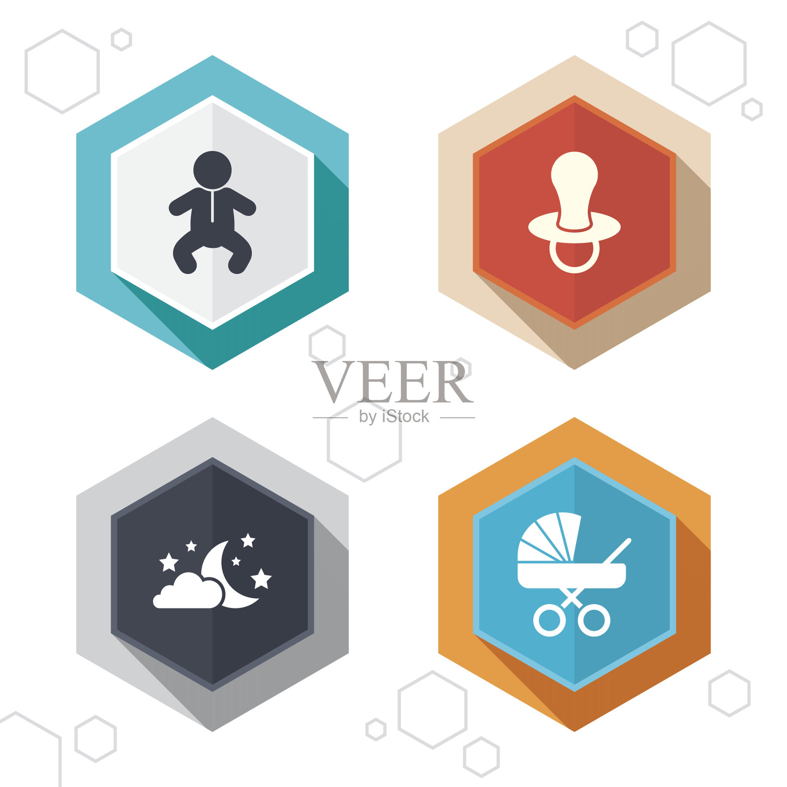 月亮和星星。婴儿婴儿图标。车,假插画图片素材