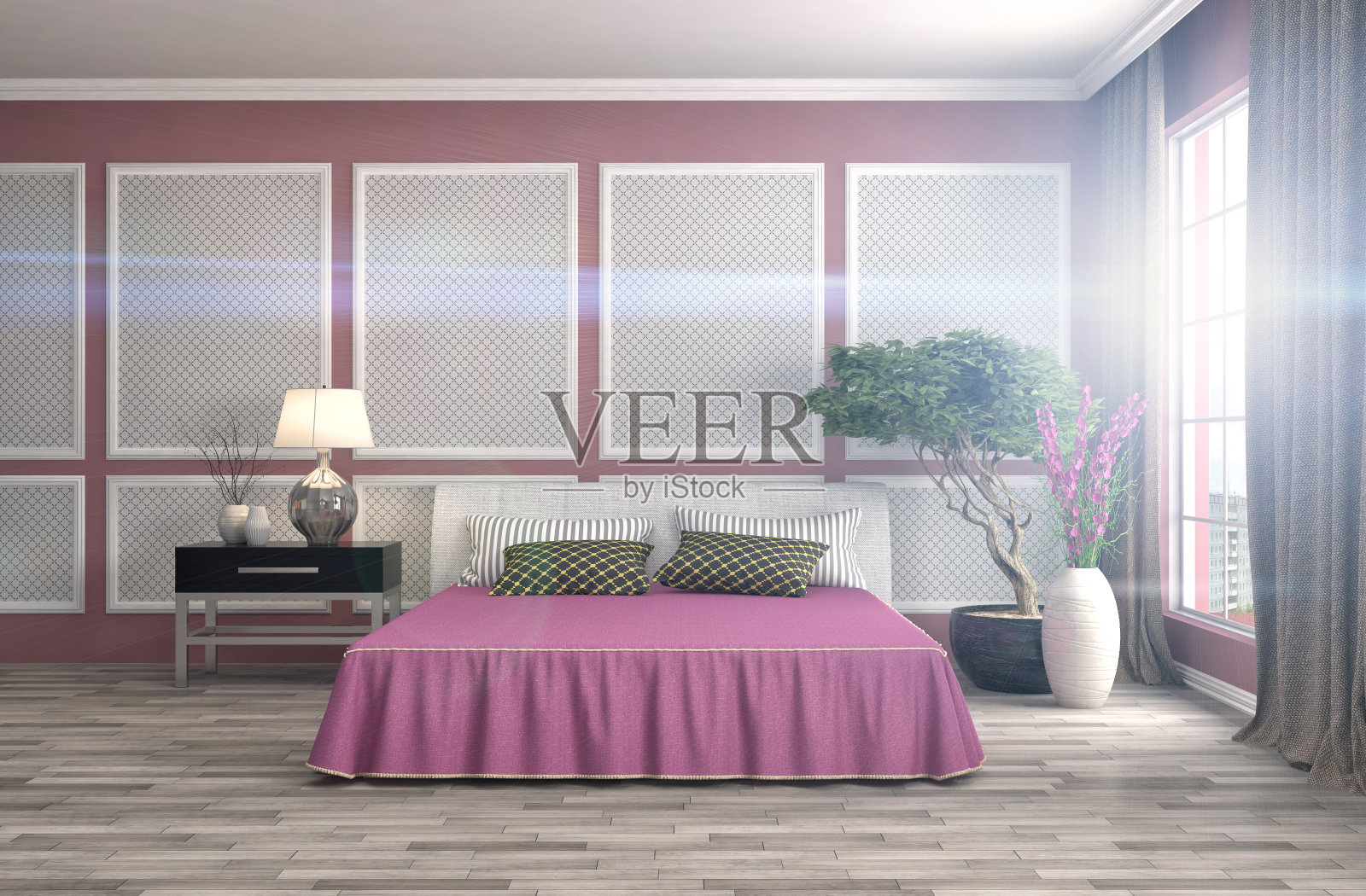 卧室内。三维演示照片摄影图片