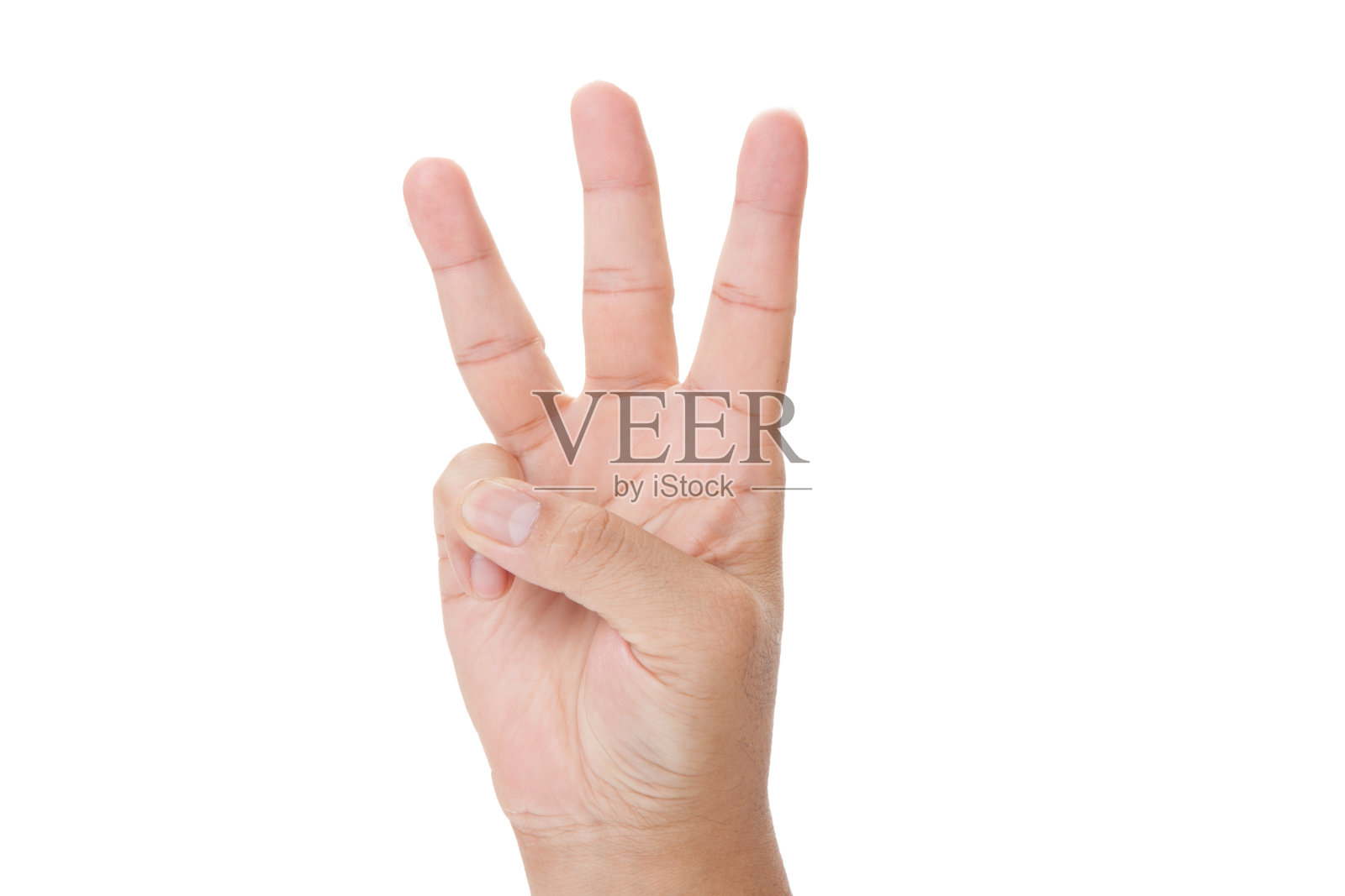 手显示三个手指符号在孤立的白色背景图形设计师照片摄影图片