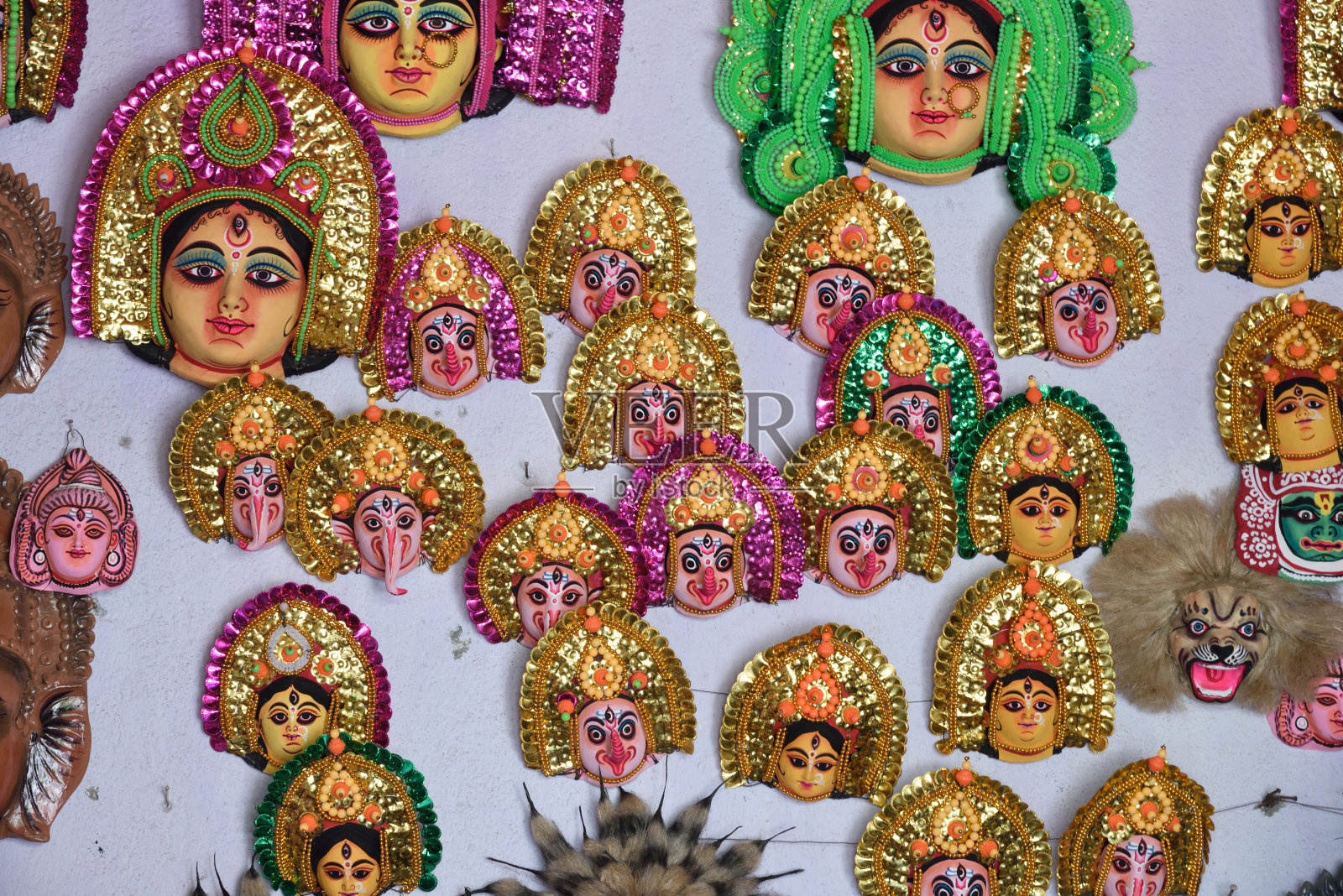 纸口罩,Chhau舞蹈,Purulia,照片摄影图片