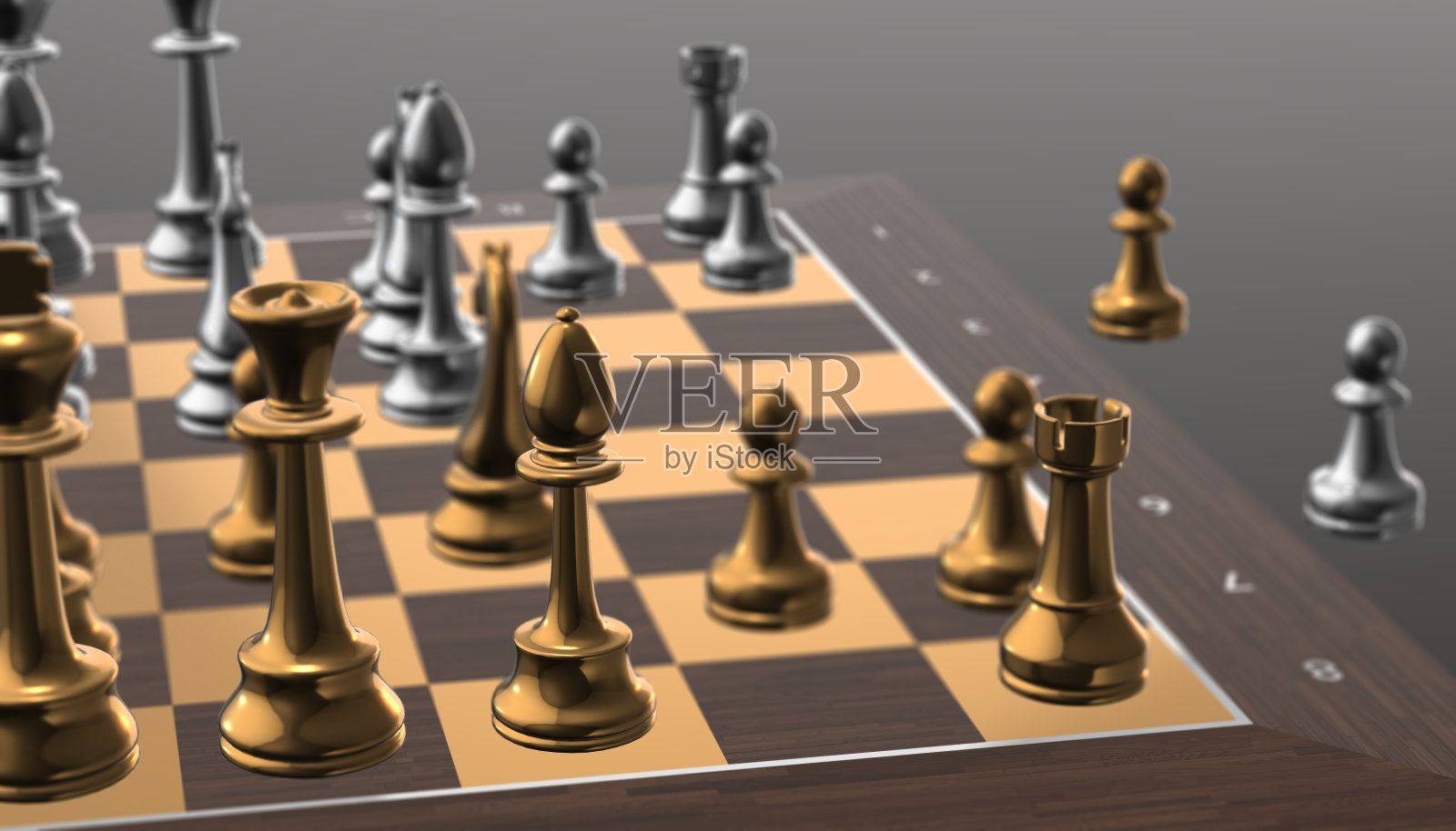 棋类游戏，金和银，3d渲染照片摄影图片