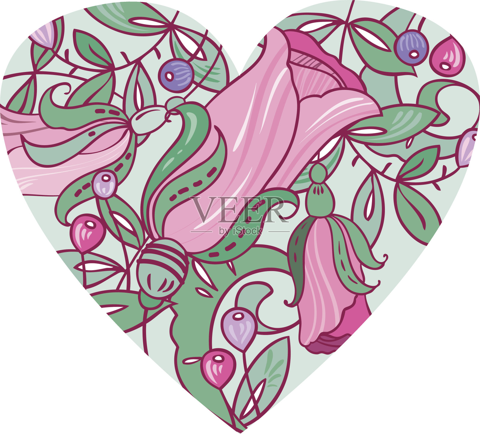 春天的花的心插画图片素材