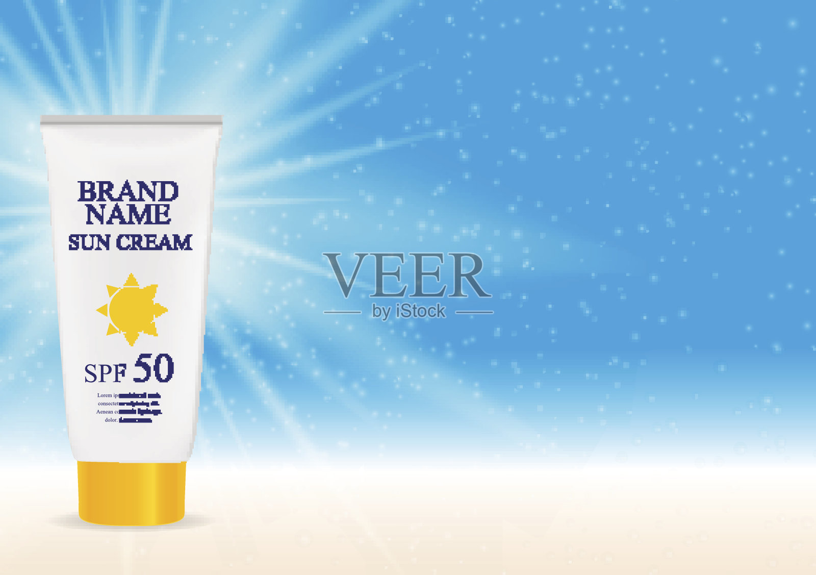 太阳护理霜瓶，管模板广告或杂志Backgro插画图片素材