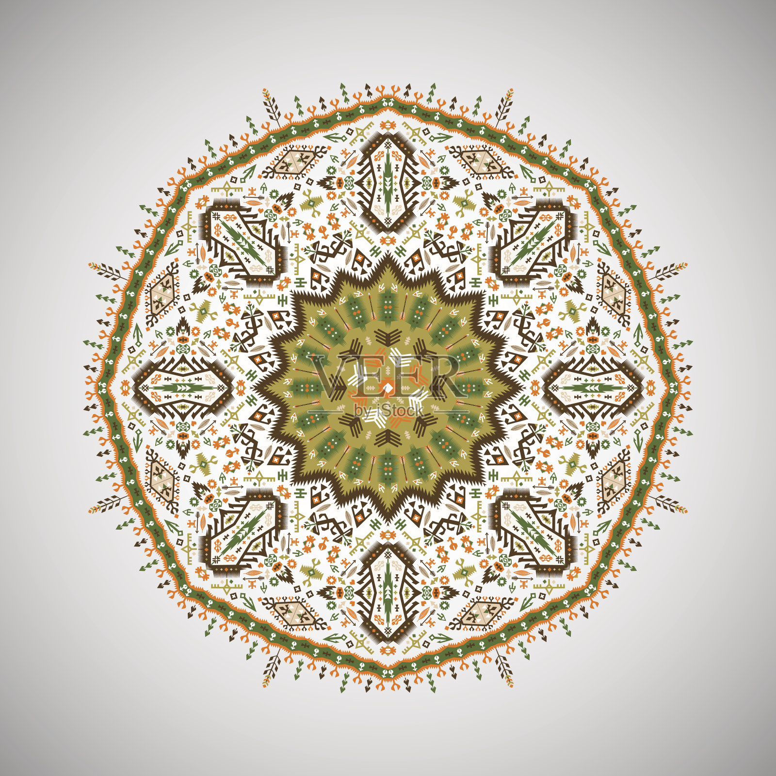 阿兹特克风格的装饰性圆形彩色几何图案插画图片素材