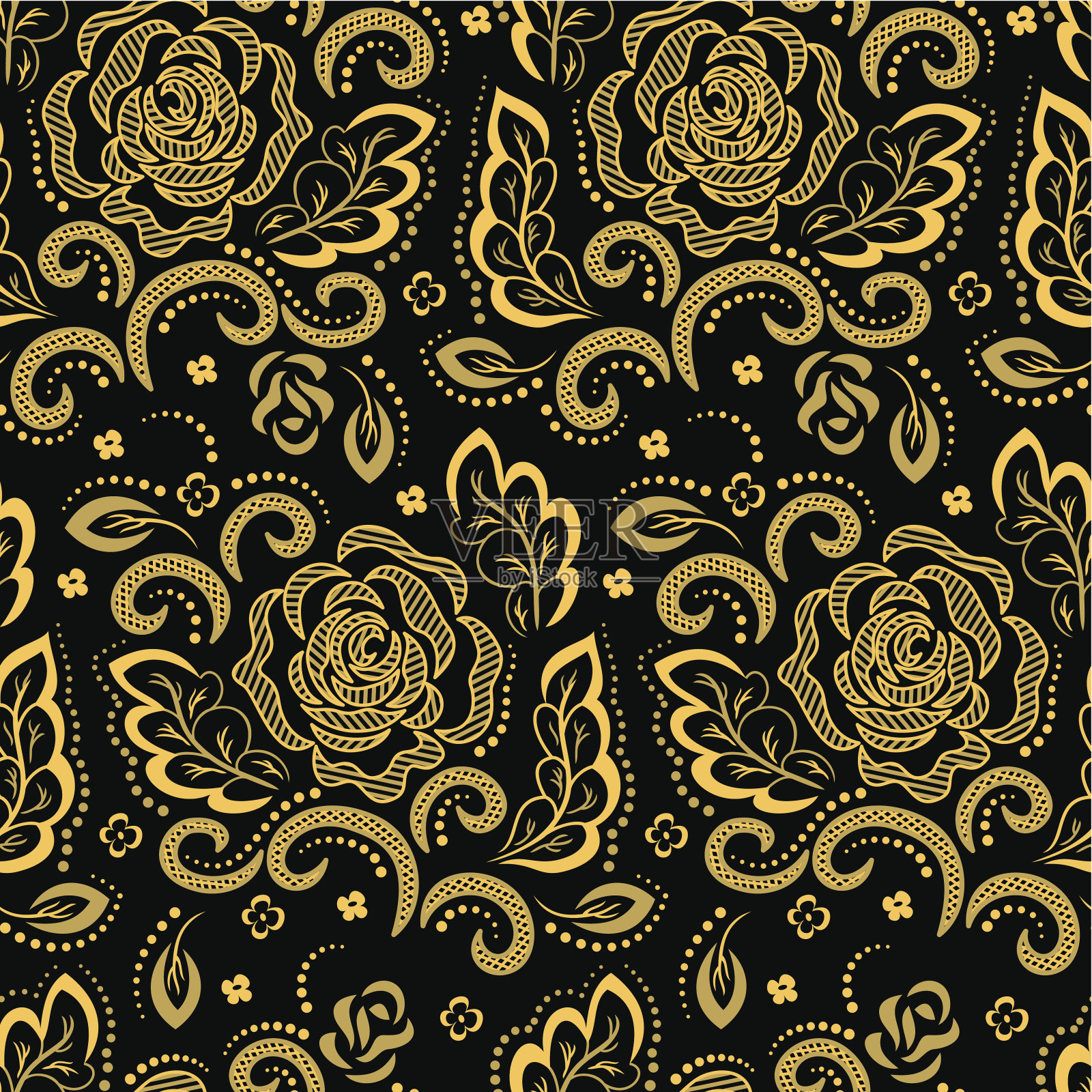 金色的花卉图案。插画图片素材